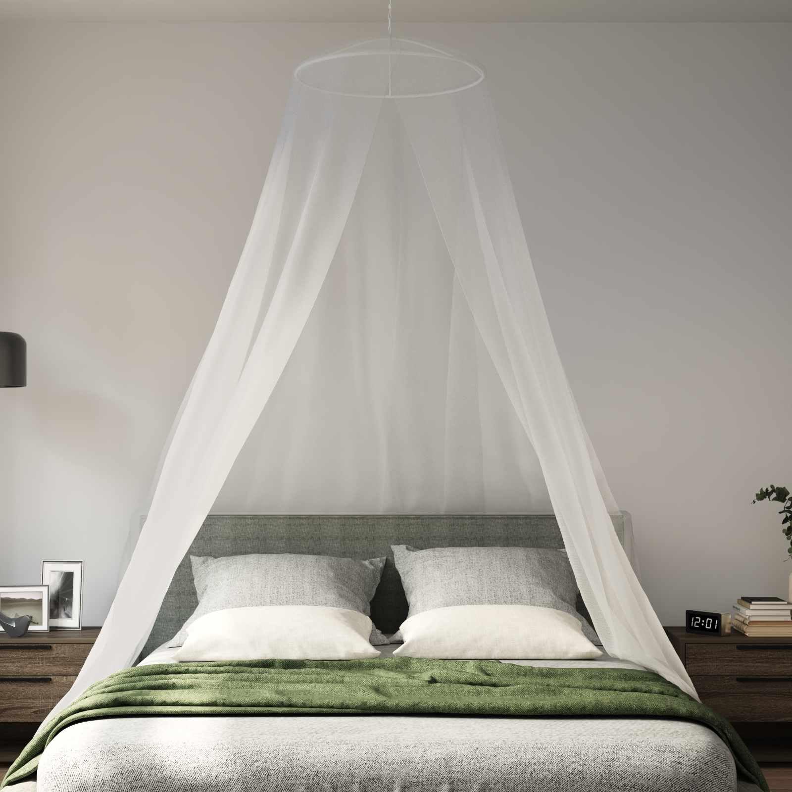 Moustiquaire pour lit en polyester 156 mailles Ø56 x 220 cm, lot de 3 pièces, maille fine pour lit double, idéale pour chambre à coucher, camping, extérieur et voyage