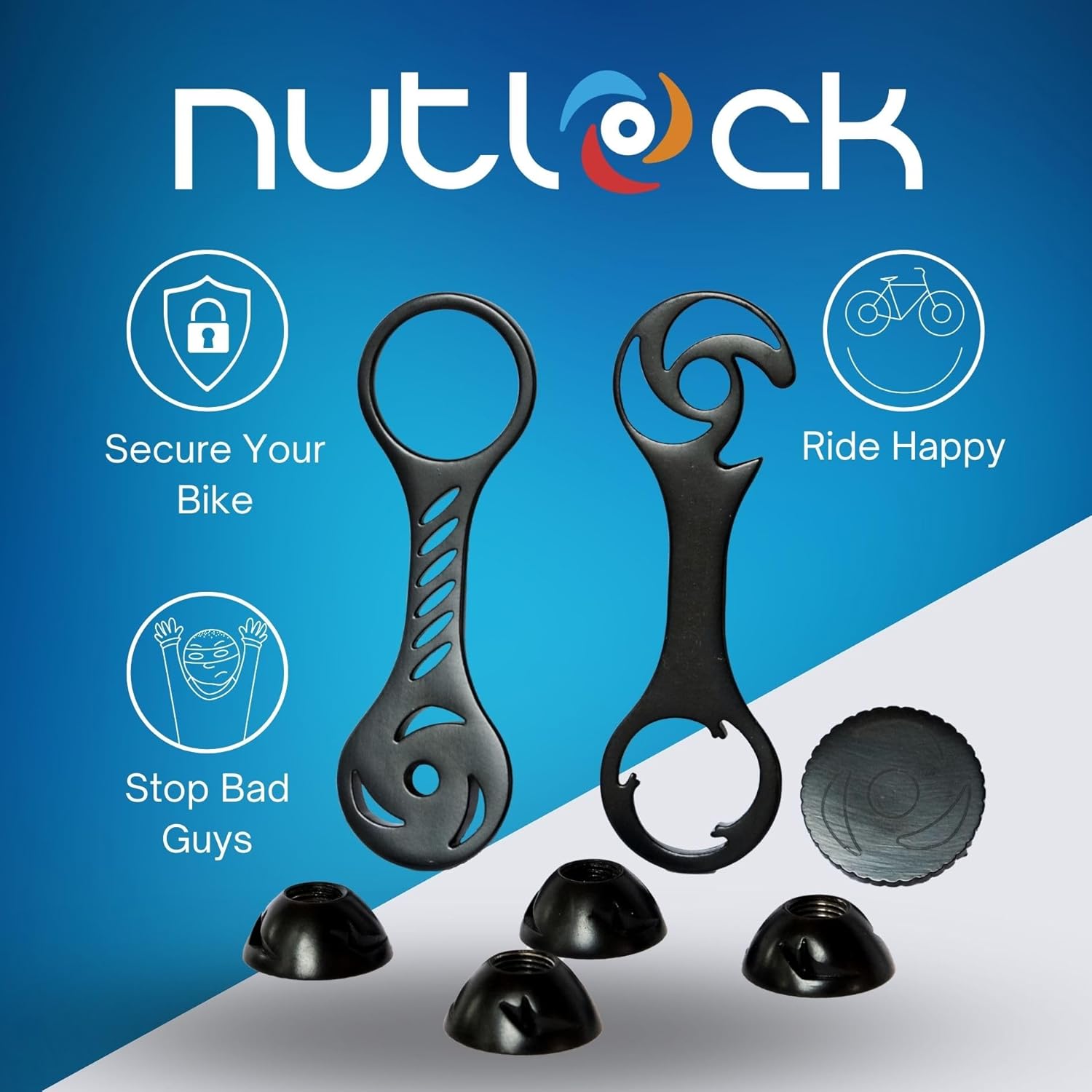 NutLock Bike Wheel Locks Front and Rear Security Axle Nut and Wrench