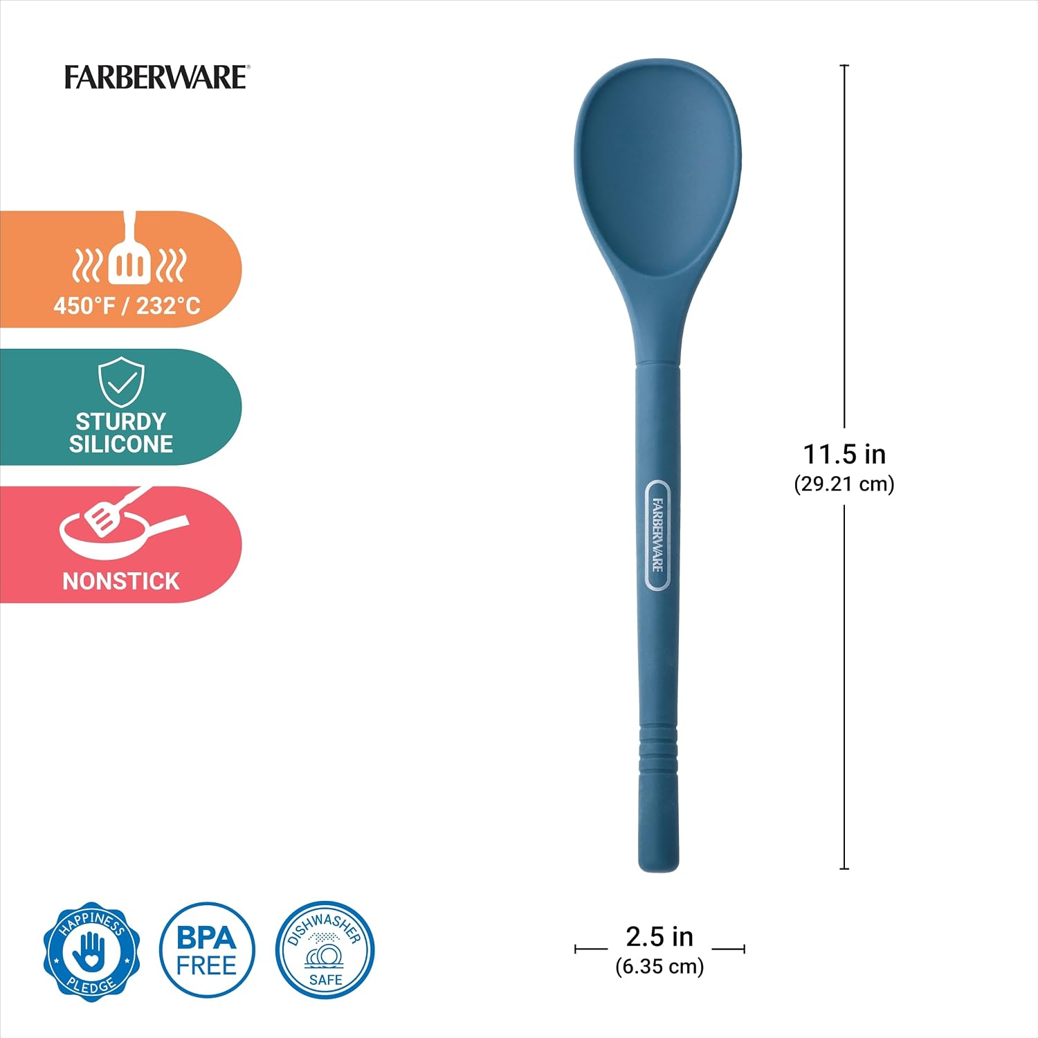 Farberware Pro Silicone Spoon, Blue - Heat Resistant Cooking and Serving Spoon for Stirring, Mixing, Basting - Dishwasher Safe, 11.5 Inches