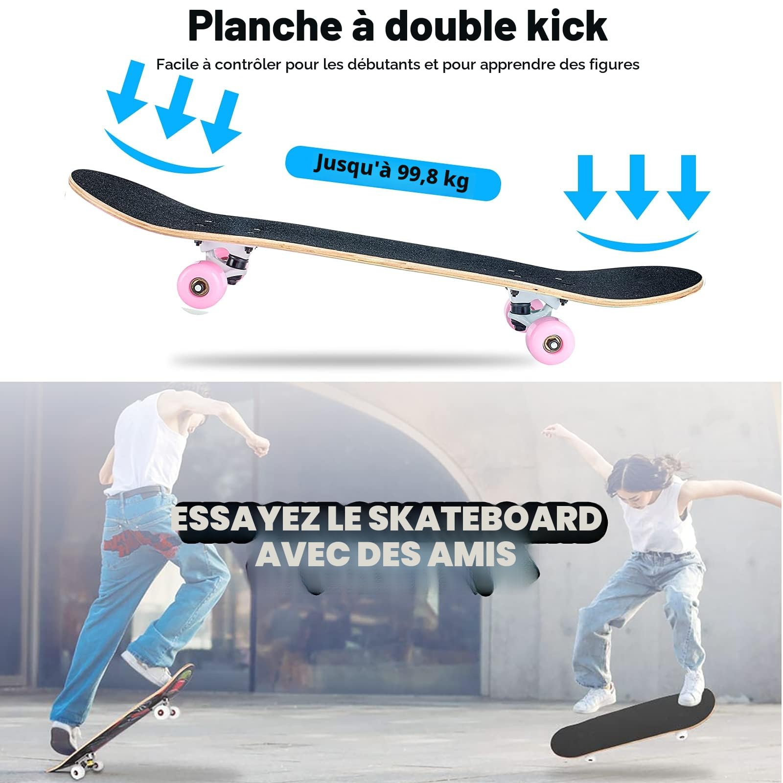 Skateboard, 8 Plis en Bois d'érable 78,9 x 20,3 cm, roulements à Billes ABEC-11 et Roues 95A, Skateboards Standard pour Enfants, Adolescents, Adultes et débutants
