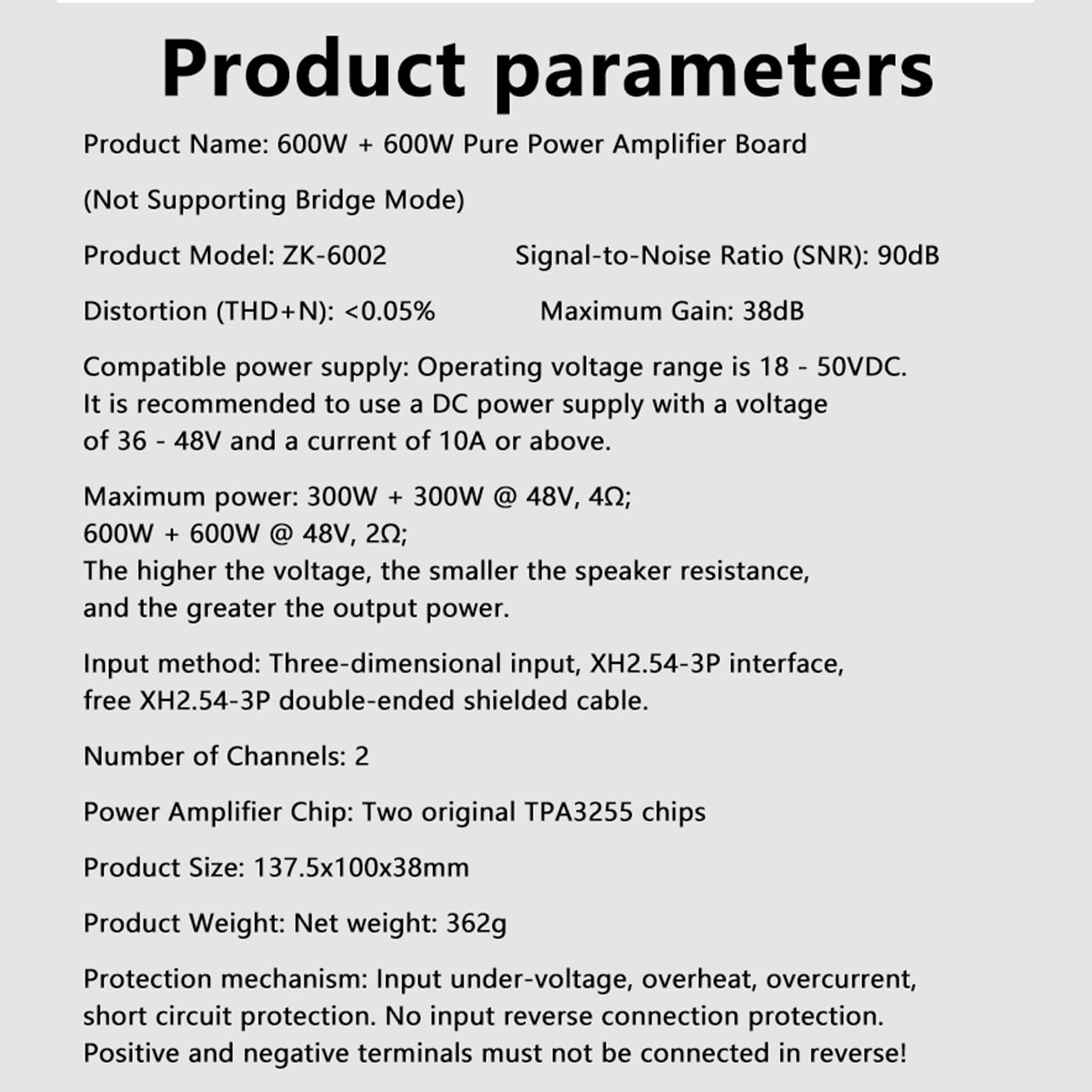 Luocute Carte Amplificateur TPA3255, Amplificateur de Puissance Numérique Haute Puissance 600 W + 600 W avec Ventilateur à Température Contrôlée et Dissipateur de Chaleur pour (ZK-6002)