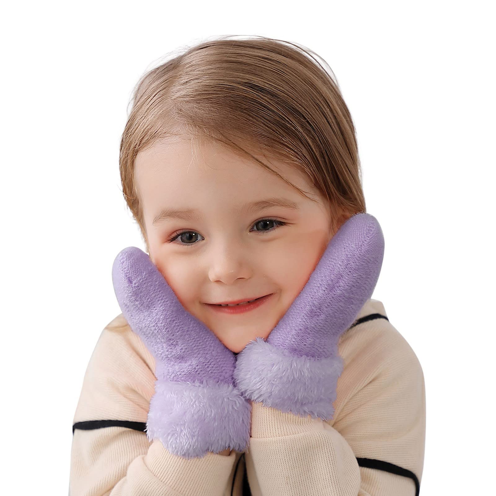 Geyoga 3 Pairs Kids Fleece Handschoenen Jeugd Winter Warme Handschoen Volledige Vinger Peuter Wanten Voor Jongens Meisjes Outdoor, Zwart, Paars, roze Rood, M