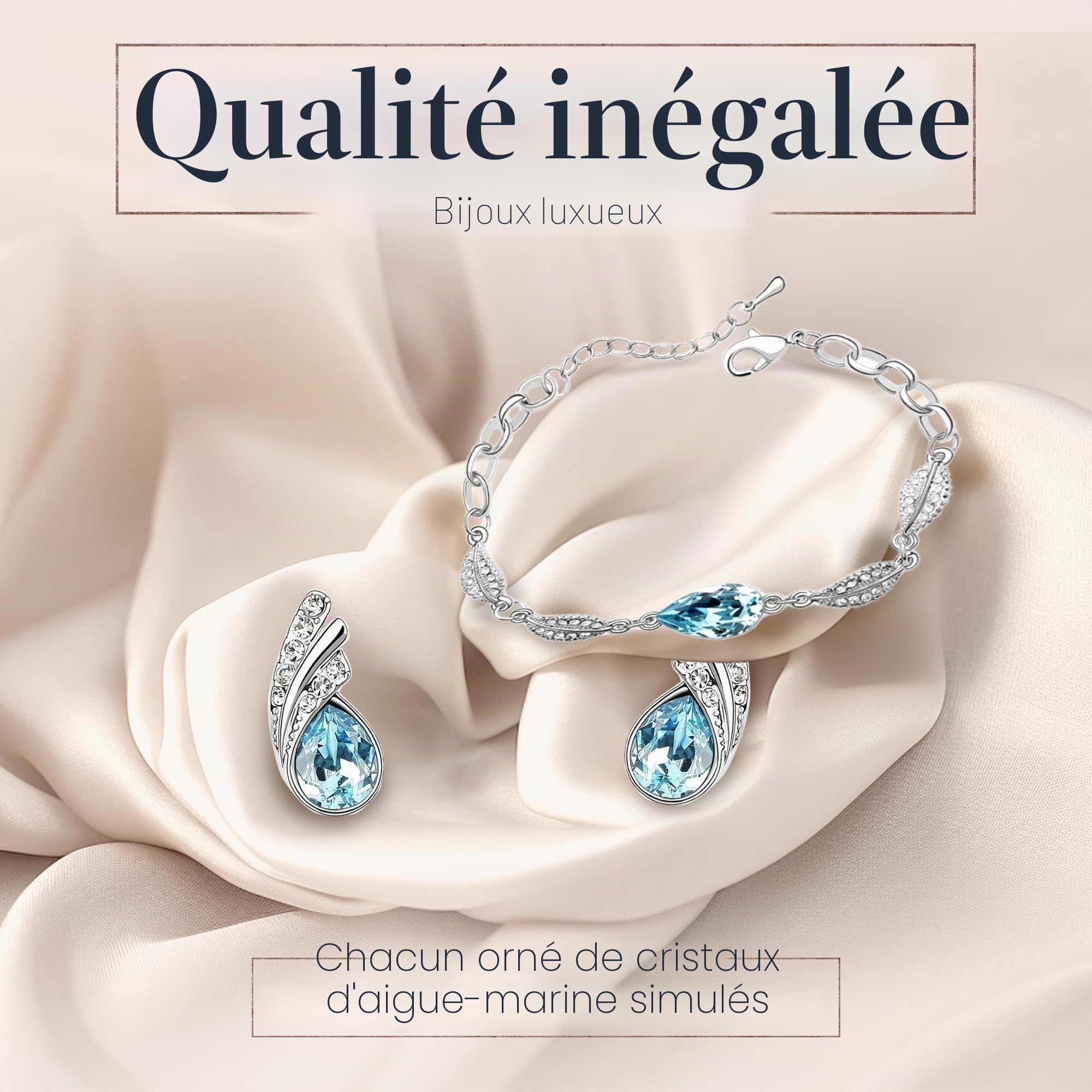 Crystalline Azuria Femme Ensemble Larmes Collier Clous Boucles d'Oreilles et Bracelet 18ct Plaqué Or Blanc avec Cristaux océan Bleu