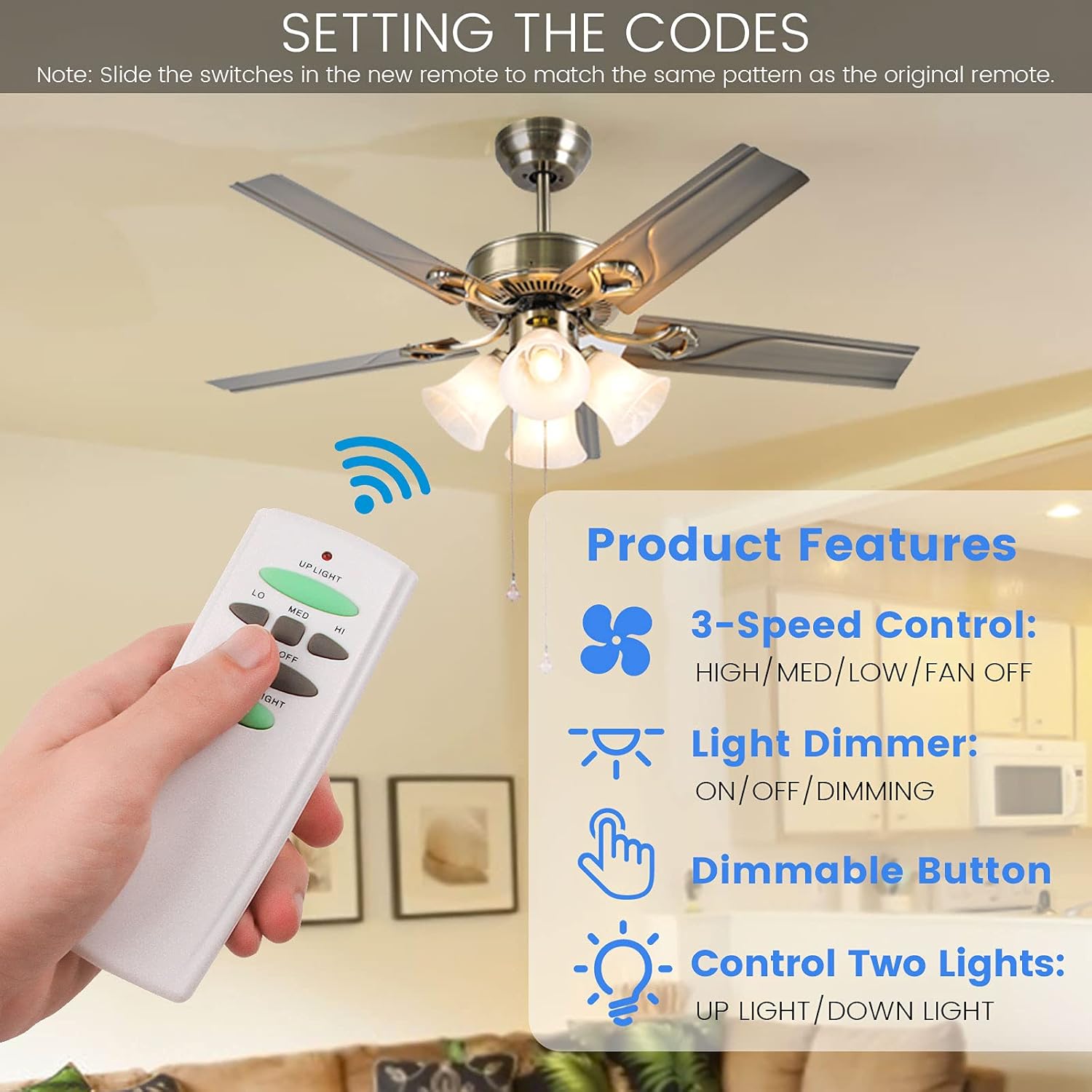 Eogifee Ceiling Fan Remote Control Replacement of Hampton Bay UC7078T with Up and Down Light