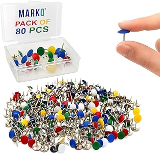 MARKQ Thumb Tacks Multicolor Steel Push Pins – Rust-Resistant Drawing Pins for Cork Board