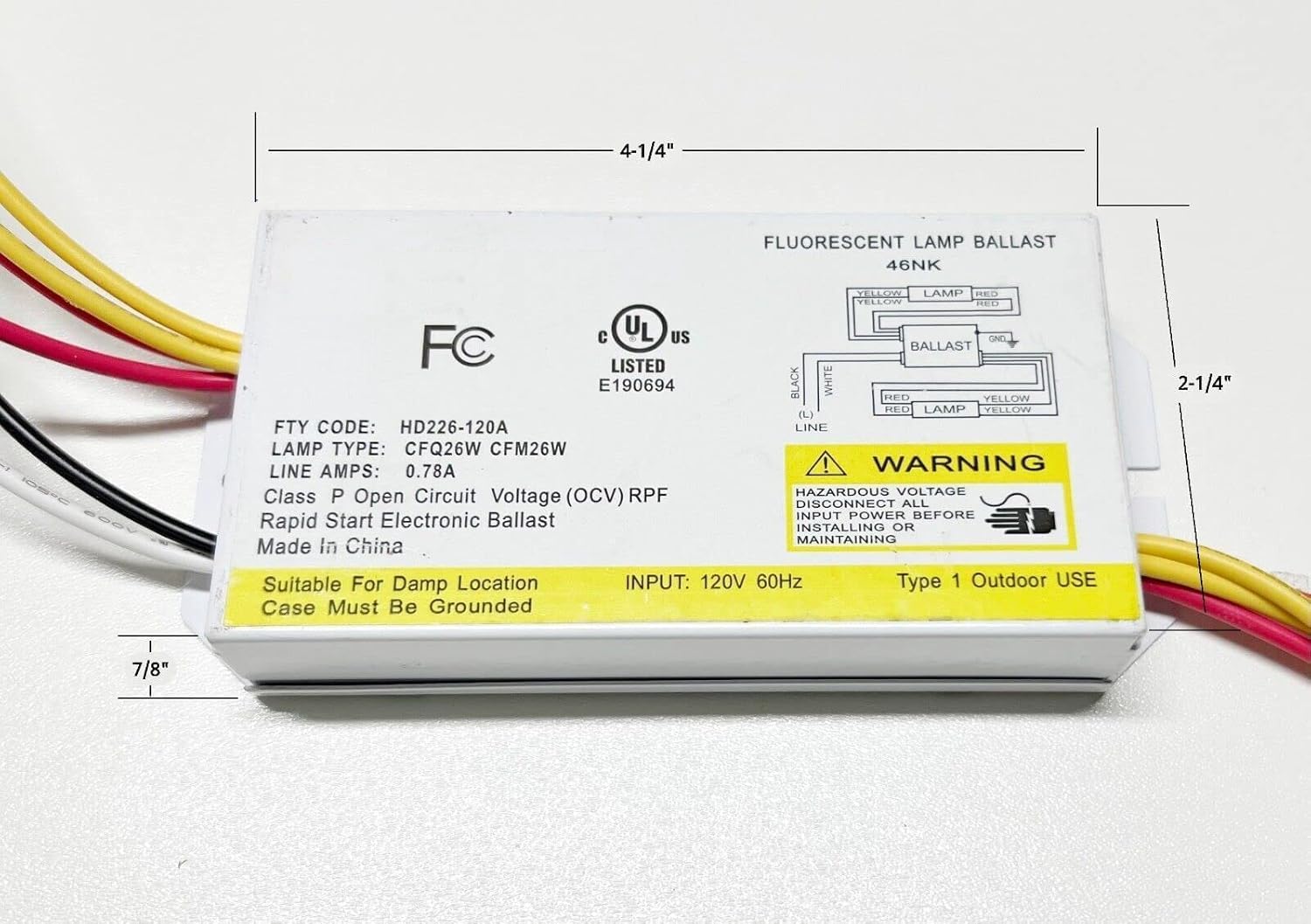 Compact Fluorescent Lamp Rapid Start Electronic Ballast HD226-120A for (2) CF26W - America Elex