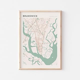 VUVUKU Brunswick Map Poster Brunswick Print Brunswick Poster Brunswick Wall Art Georgia Travel Gift Farmhouse Wall Decor Entryway Print