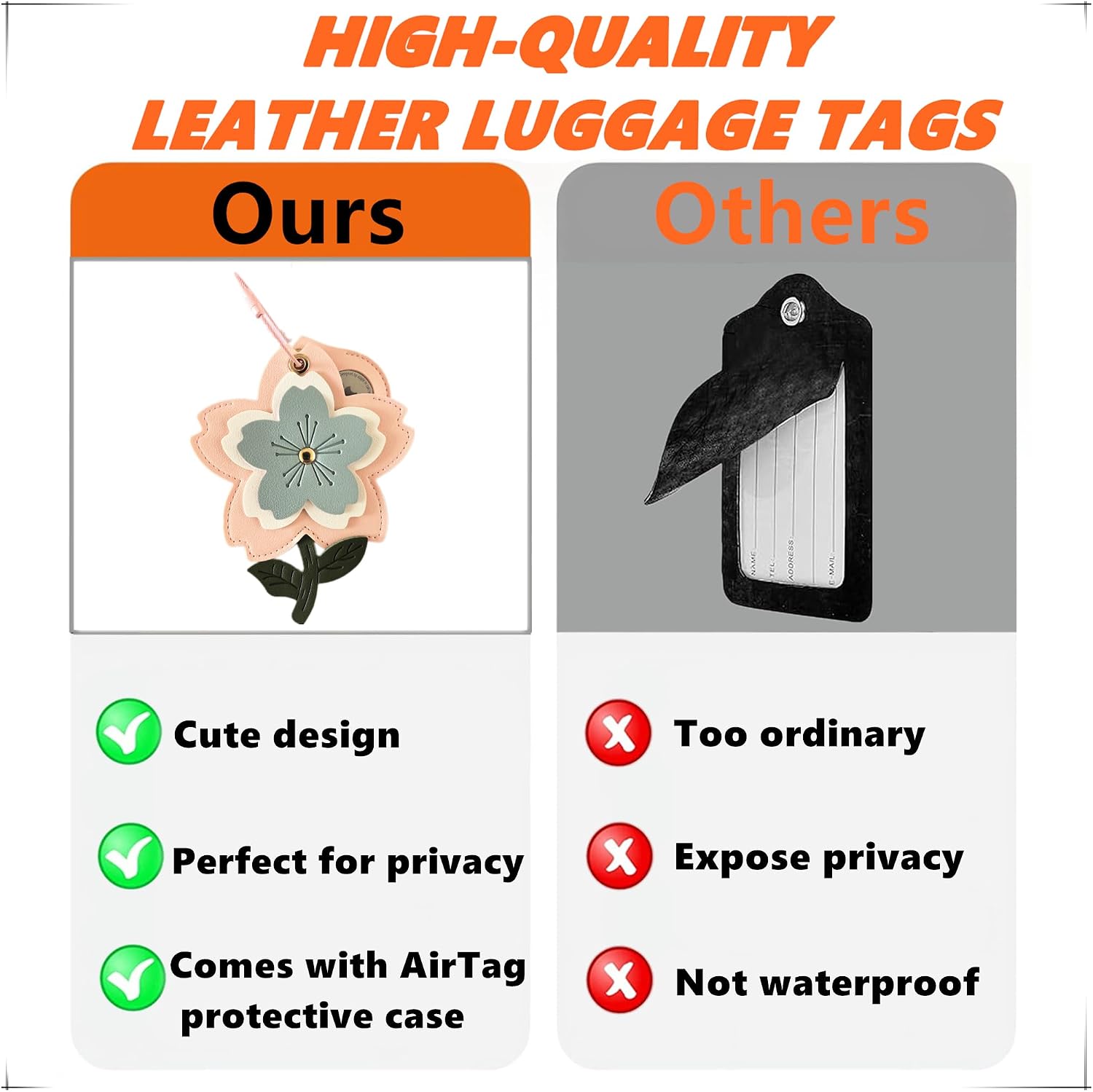 PU Leather Luggage Tag with Airtag Holder Case Set and Name ID Label image 2