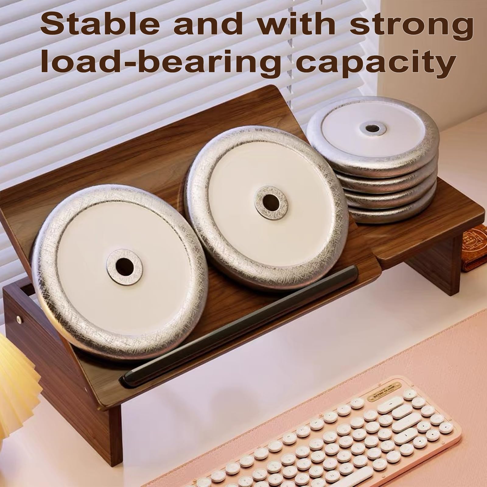 Supporto per computer portatile regolabile in altezza a 5 livelli, 2 in 1, con ripiano separato, supporto per laptop in effetto legno, supporto ergonomico per notebook per casa e studio, 51,5 x 24 cm