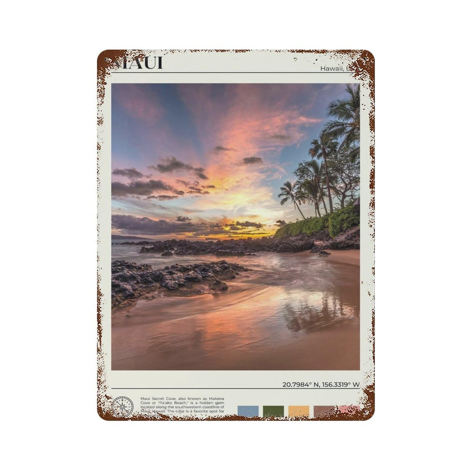 xiaoxiaoshen Real Photo Maui Decor Hawaii USA Wall Decor Art Metal Tin Poster Modern Home Decor Art Home Bar Shop Decorations Vintage Sign 40x30cm