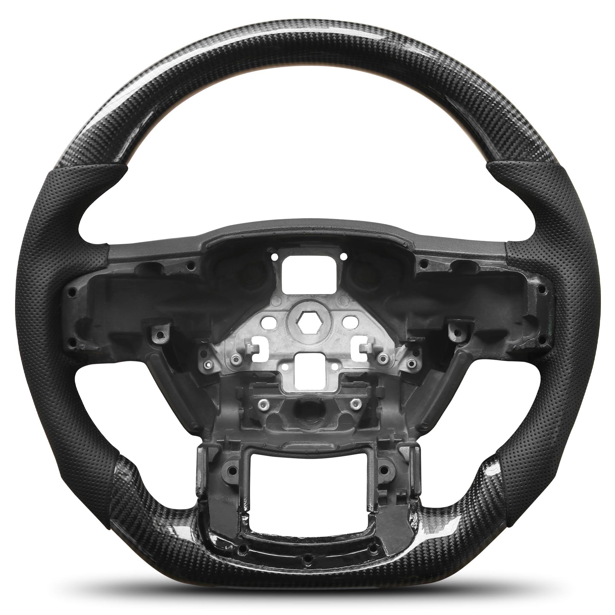POFENZE Carbon Fiber Steering Wheel for F150 2015-2020 D-shaped Flat-bottom Steering Wheel Preforated Leather Grip Hand-Stitched for Ford for F150 Models Without Paddle Shifters
