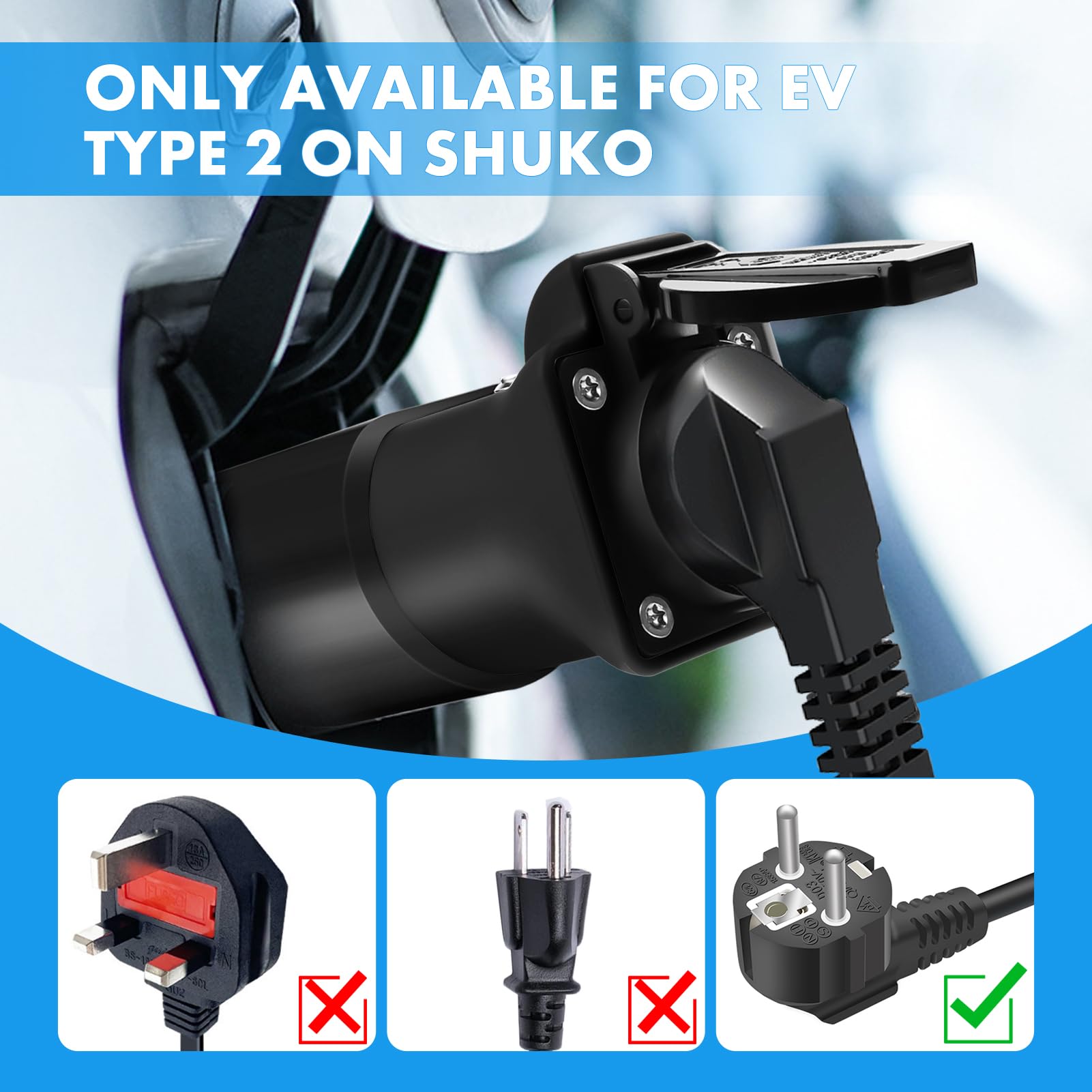 Adapter V2L, 3,5 kW, 16 A, 220 V, typ 2, adapter Schuko