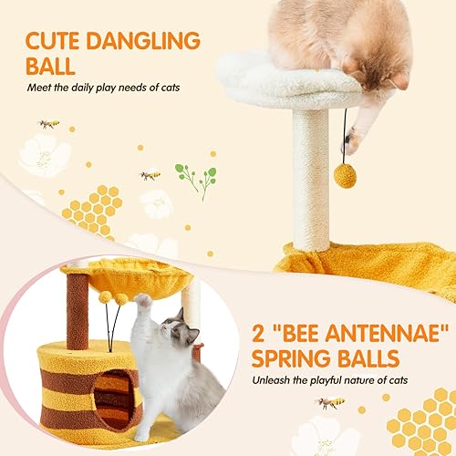 Miniatura 4 de Erinnyees Pequeño árbol para gatos de interior, juguetes modernos para gatos con superficies de sisal y bola oscilante interactiva, torre