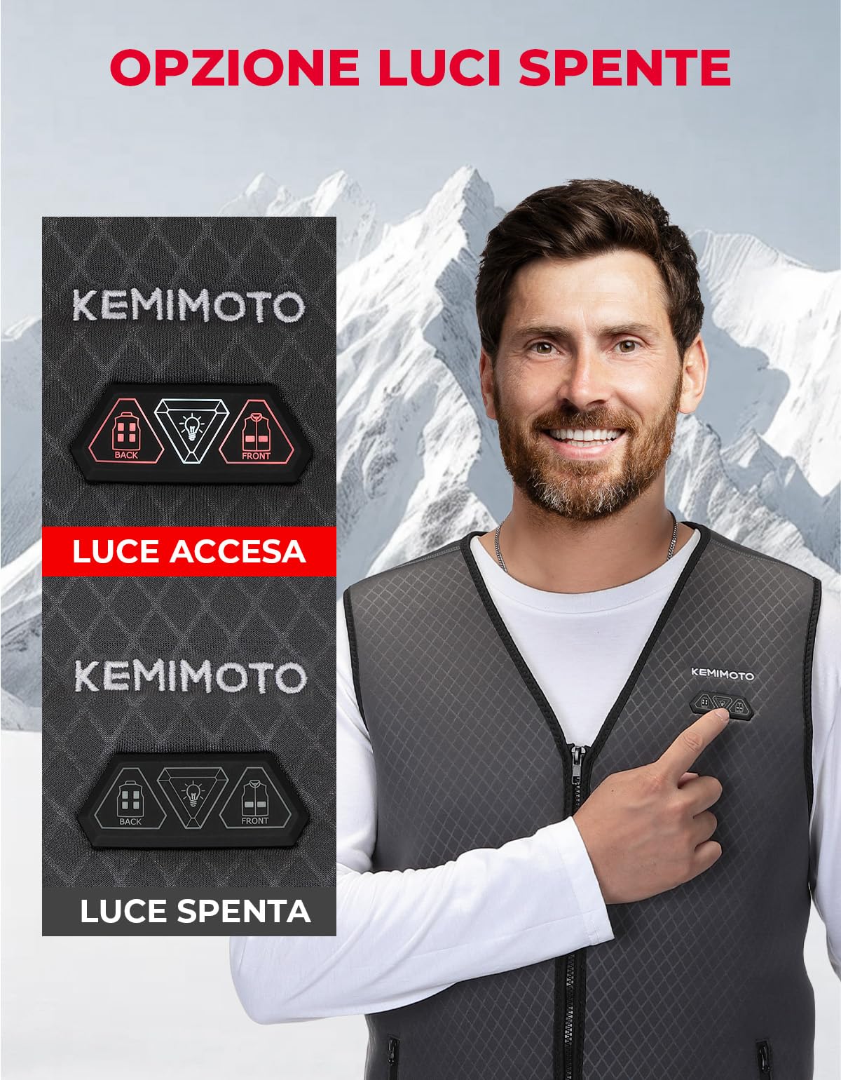 KEMIMOTO Gilet Riscaldato per Uomo Donna, Elettrico Gilet Riscaldato con USB, Giubbotti Riscaldati a Batteria Doppi Controlle per all’aperto Lavoro Sci Escursionismo Caccia Moto Grigio