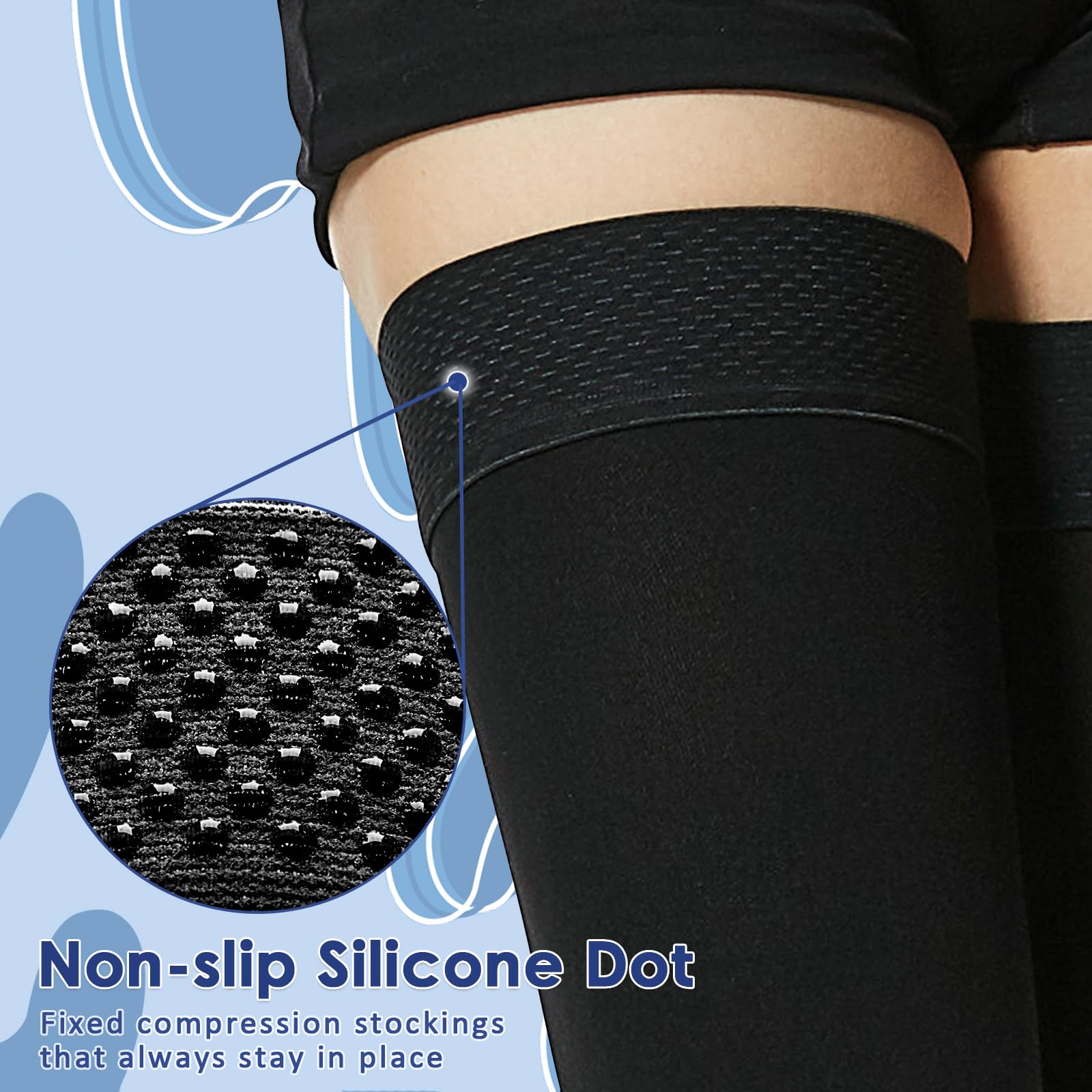 beister Chaussettes de compression médicales 15-20 mmHg pour homme et femme - Chaussettes de compression sans pied avec bande en silicone - Bas de contention longue classe 1 pour varices, DVT, vol,