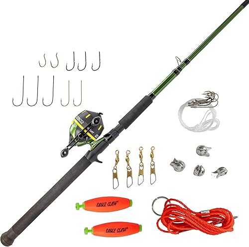 Zebco 606 Big Cat Spincast carrete y caña de pescar, caña telescópica de 2 piezas de 7 pies, potencia media-pesada, acción moderada y rápida, verde