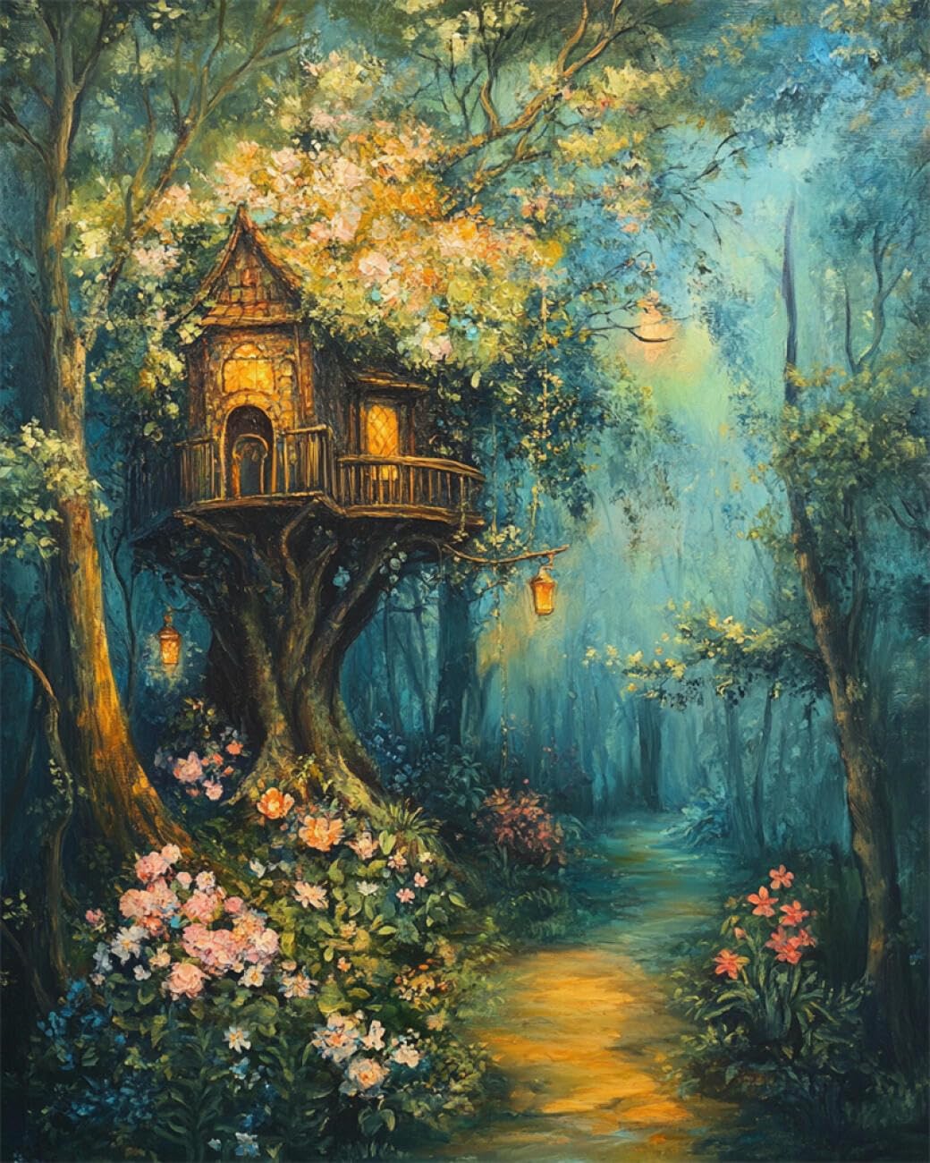 Rkflgew D Iy Embroidery Set Fantasy Treehouse 30X40cm