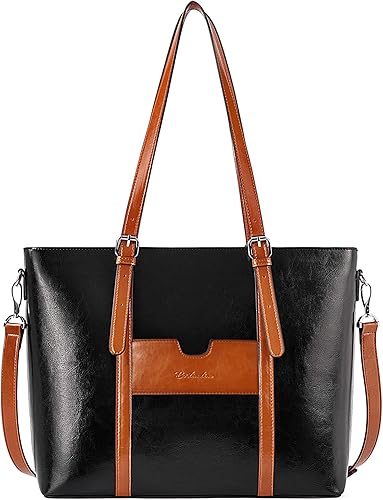 Miniatura 12 de BOSTANTEN Bolso de mano de cuero para mujer para laptop, bolsa al hombro de oficina, maletín vintage de 15.6 pulgadas, bolso de trabajo