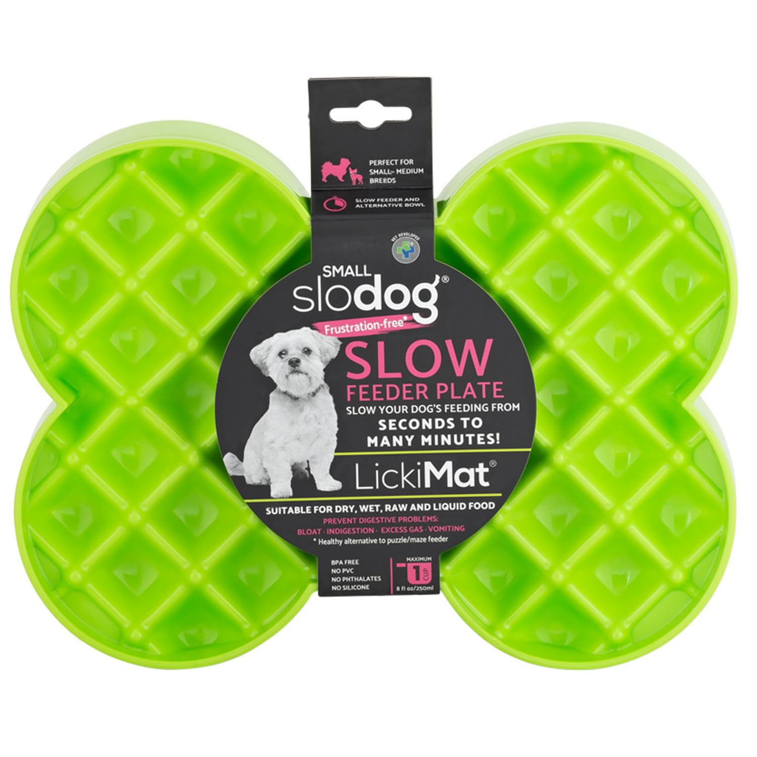 LickiMat Small Slodog Suitable for Wet Food, Raw Food, Kibble and Treats. Perfect Fun Feeder for Small and Medium-Sized Dogs. No Gulp and No Frustration, Green.