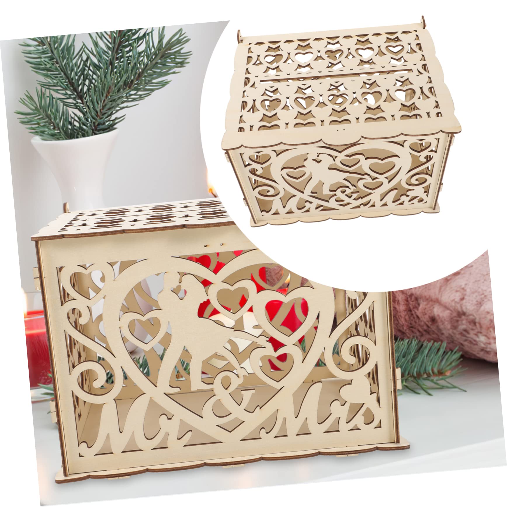 Yardwe Scatola Per Biglietti Di Nozze in Legno Rustico Salvadanaio Per Matrimonio Design Intagliato Per Contenere Biglietti Regalo Denaro e Cartoline