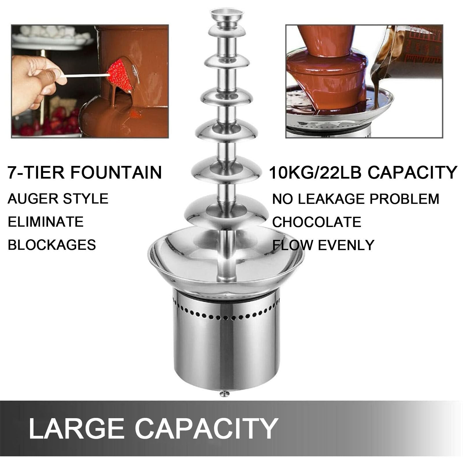 Fontana di Cioccolato Commerciale - 4/5/6/7 Livelli Salsa in Acciaio Inossidabile Melting Pot/Macchina a Cascata di Cioccolato per Attrezzature per Buffet di Nozze per Feste (4Layers)