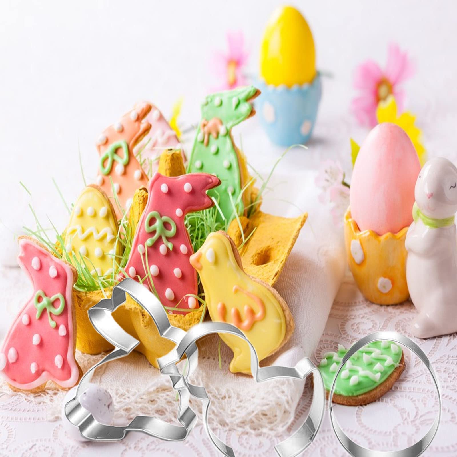 Bluelves Uitsteekvorm Pasen, koekjessnijder, Pasen, koekjessnijder, koekjessnijder, koekjesvorm, wortel, kuiken, haas, springende haas, ei, haas (8 stuks