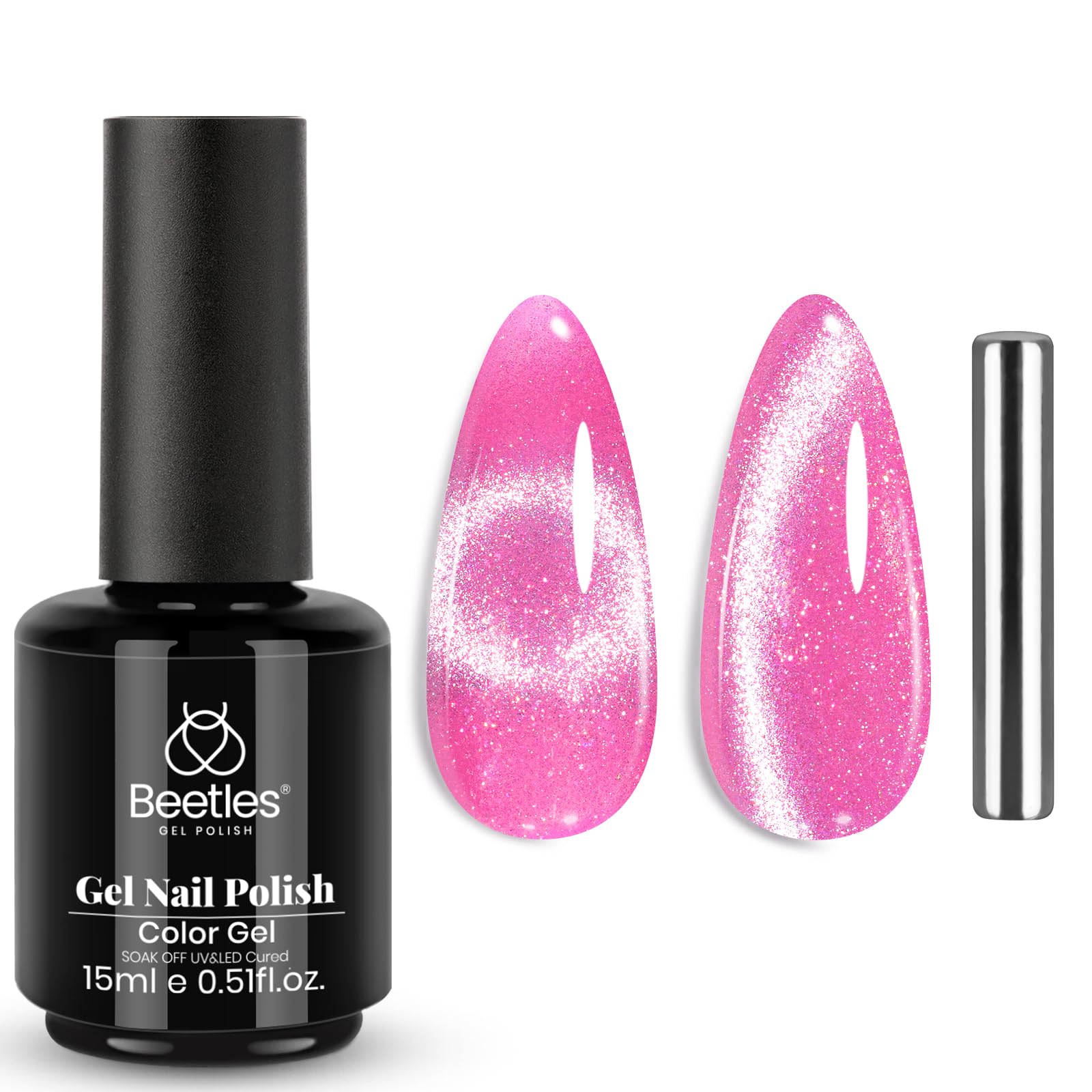beetles Cat Eye Gel Polish 15ml Pink Cat Eye Gel Nail Polish with Magnet Pink Velvet Gel Nail Polish Silver Shimmer Soak Off Uv Led Home Diy Manicure