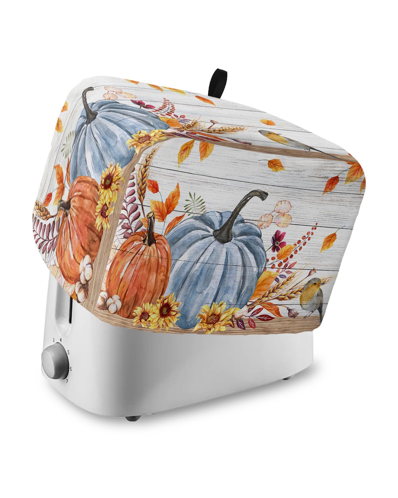 Fall Toaster Cover 2 Slice Harvest Pumpkin Toaster Oven Cover with Pockets Maple Leaves Bird Wooden Bakeware Protector Small Kitchen Appliance Thanksgiving Dust Covers and Fingerprint Protection