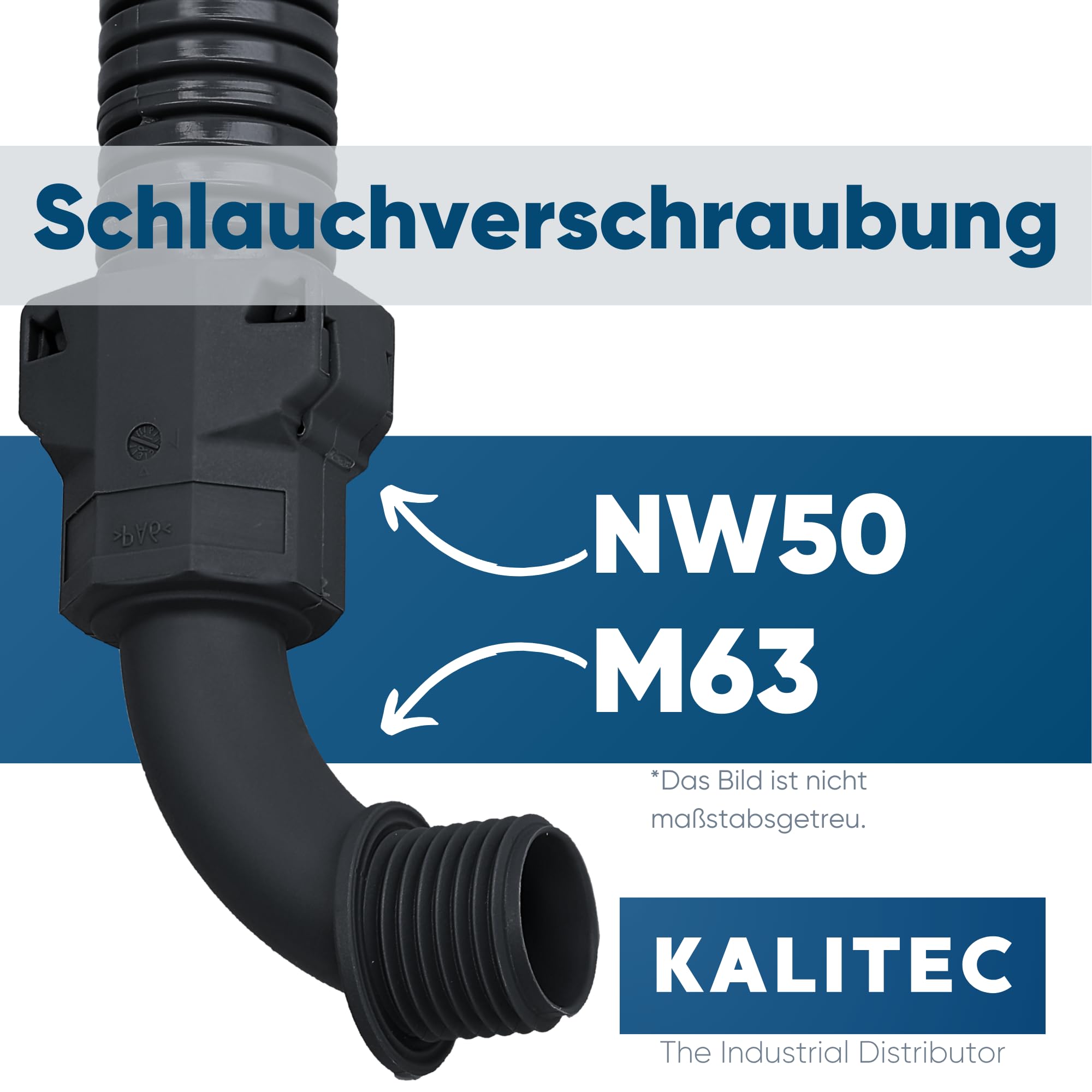 Kalitec Raccordo a 90 Gradi M63 NW50 - Connettore a Vite per Tubo Corrugato | Adattatore in poliammide 6 nero con sistema a scatto rapido, ideale per installazioni elettriche da -40 a 120 gradi