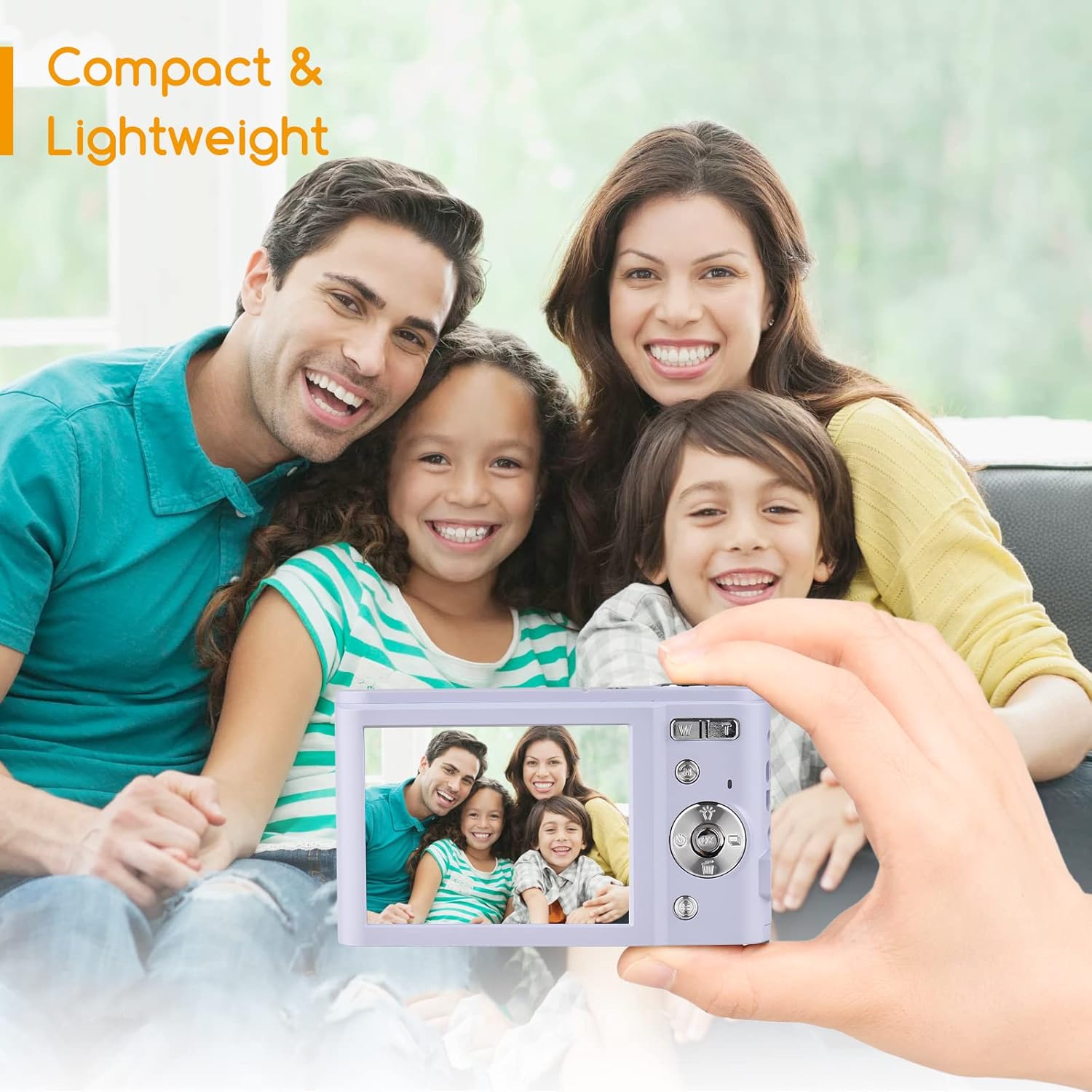 Andoer Fotocamera digitale, 48 MP, 4 K, schermo IPS da 2,8, fotocamera compatta, zoom digitale, con 2 batterie, scheda di memoria da 32 GB, cinturino da polso per adulti, anziani/bambini, viola