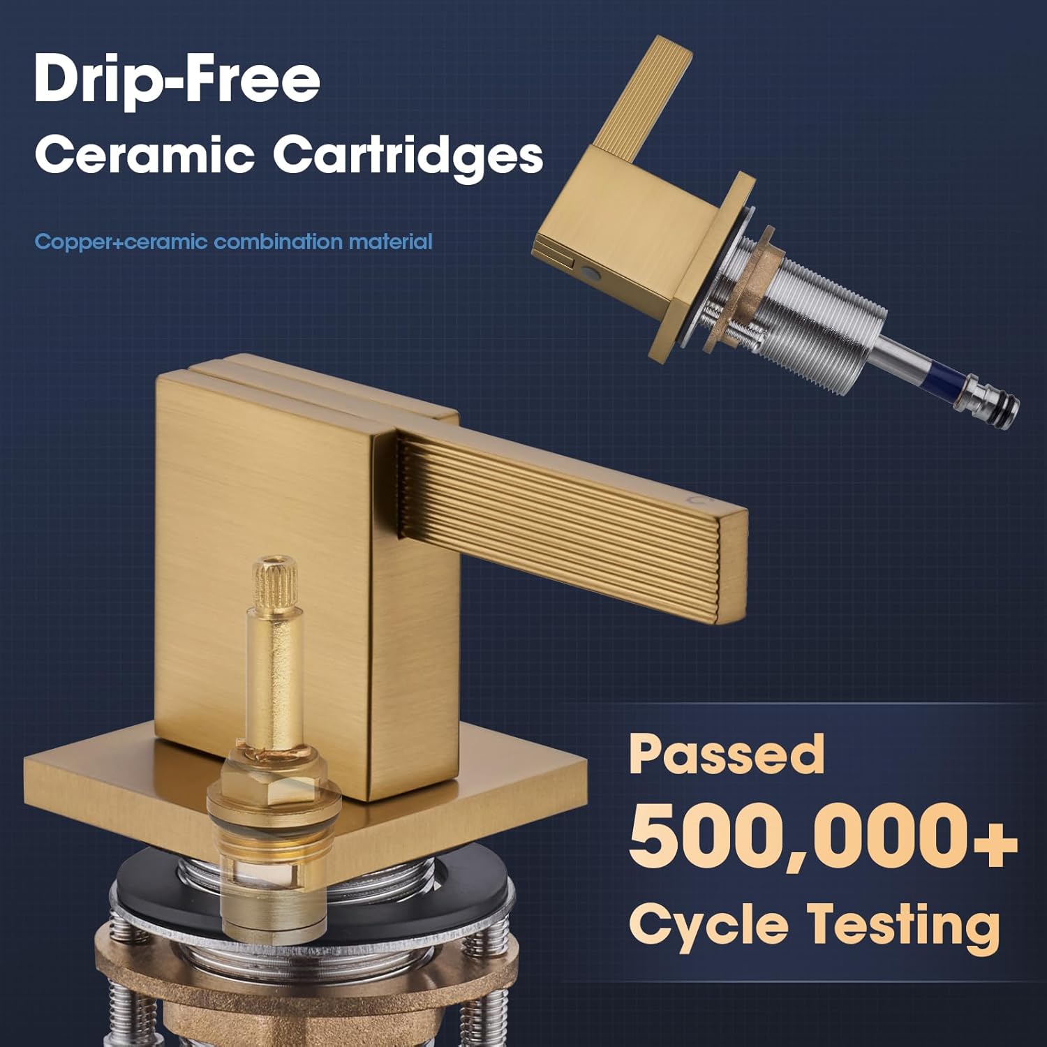 Brushed Gold Bathroom Faucet 3 Hole, 8 inch Widespread Bathroom Sink Faucet, Bath Restroom 2 Handle Waterfall Vanity Faucets, Modern Basin Faucets with Pop Up Drain and Water Supply Hoses