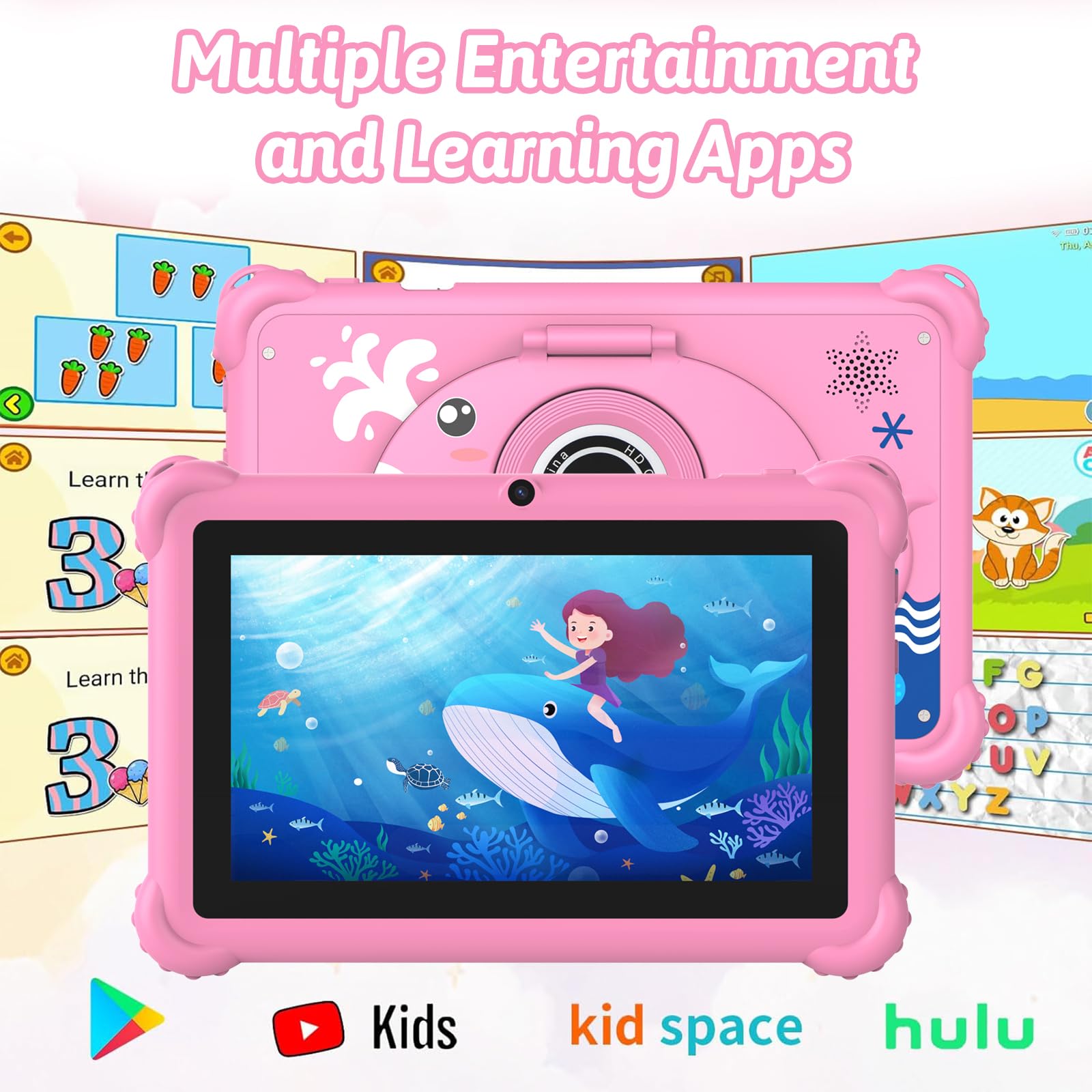Tablet per bambini da 7 pollici, Android 12, 4 GB di RAM, 32 GB di ROM, WiFi, Bluetooth, protezione sicura degli occhi schermo IPS, controllo genitori, doppia fotocamera, custodia