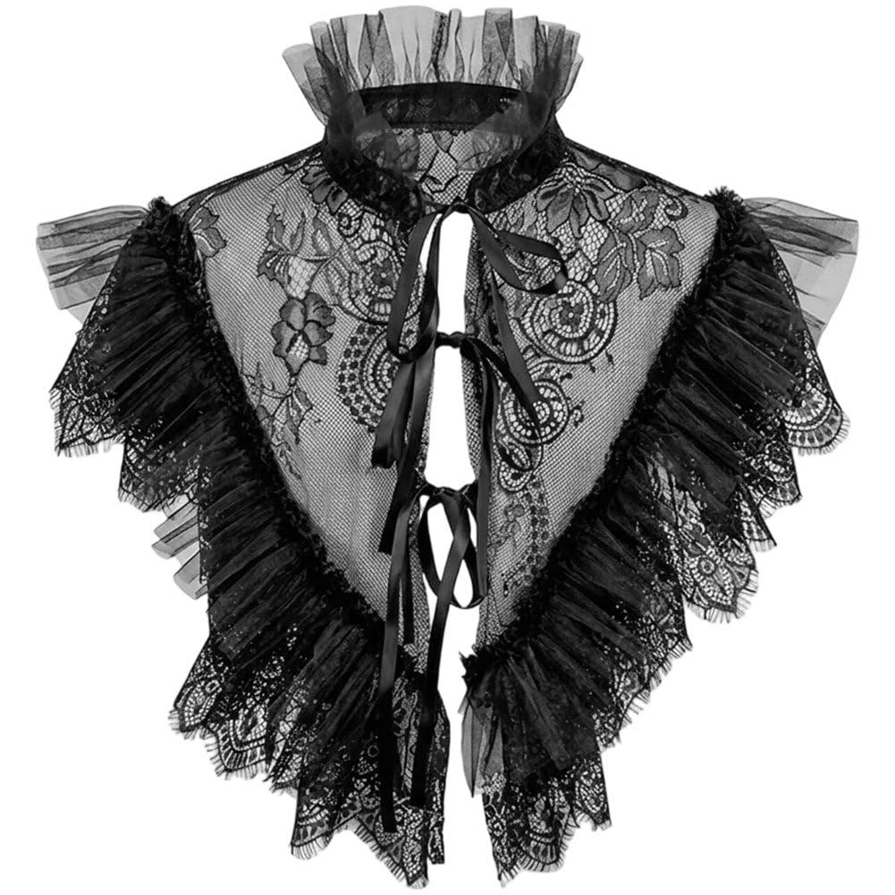 Sslvya Gothic Lace Detachable Collar, Mesh Lace Neck Collar Costume Accessory for Halloween Cosplay Party