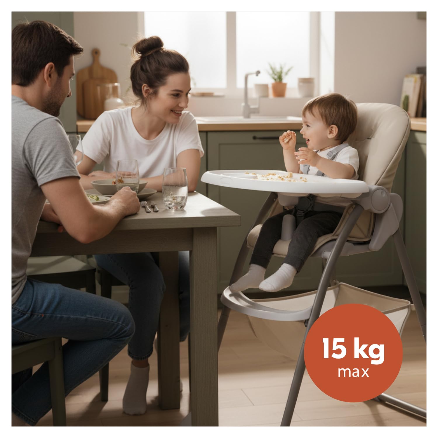 hauck Sit N Fold, Dusty Mint - Seggiolone Pappa Pieghevole e Leggero per Bambini da 6 Mesi Fino a 15 kg, Schienale Reclinabile, Cintura a 5 Punti, Vassoio XL Removibile, Cestello Portaoggetti