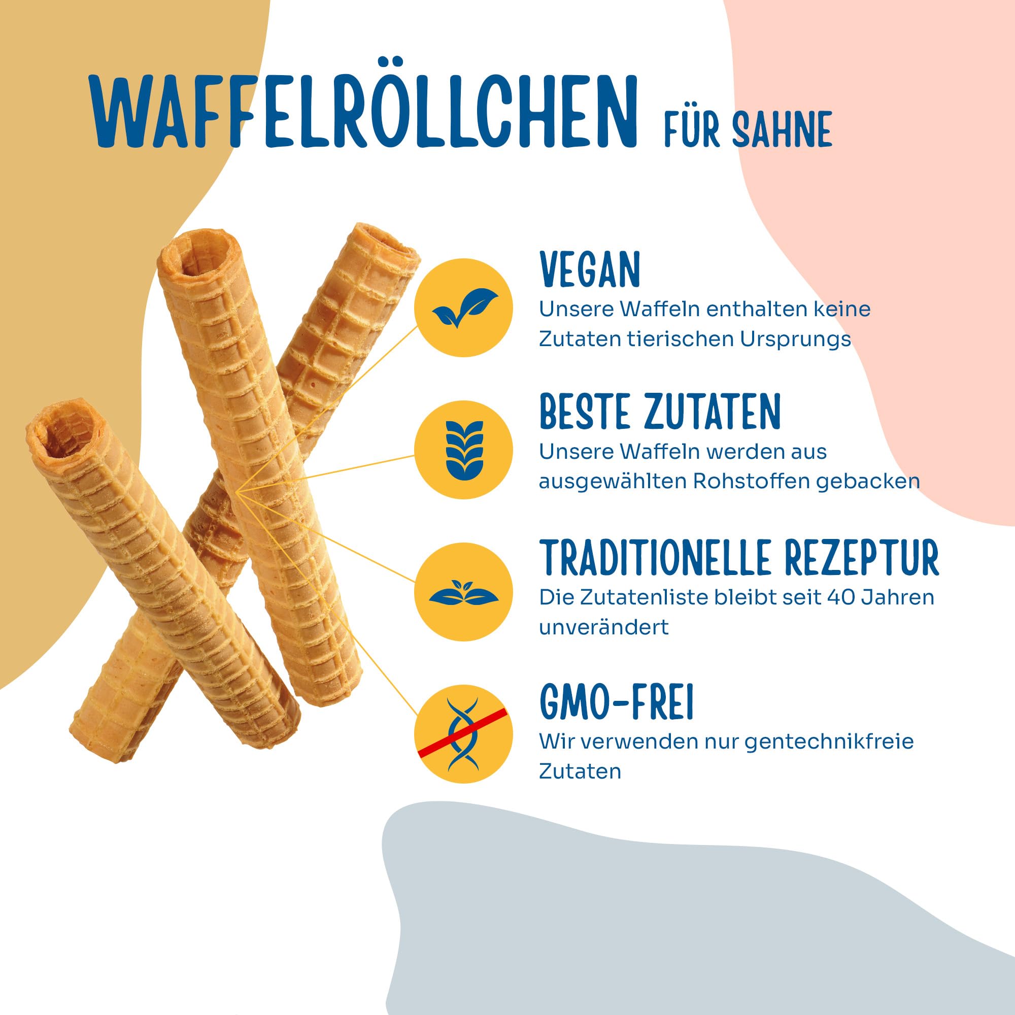 Bazko Waffelröllchen für Sahne 19 cm / 2,6 cm| 100 Stück | knusprige süße Waffelröllchen ohne Füllung | als Eisbecher Garnierung, Deko, zum Füllen | vegan
