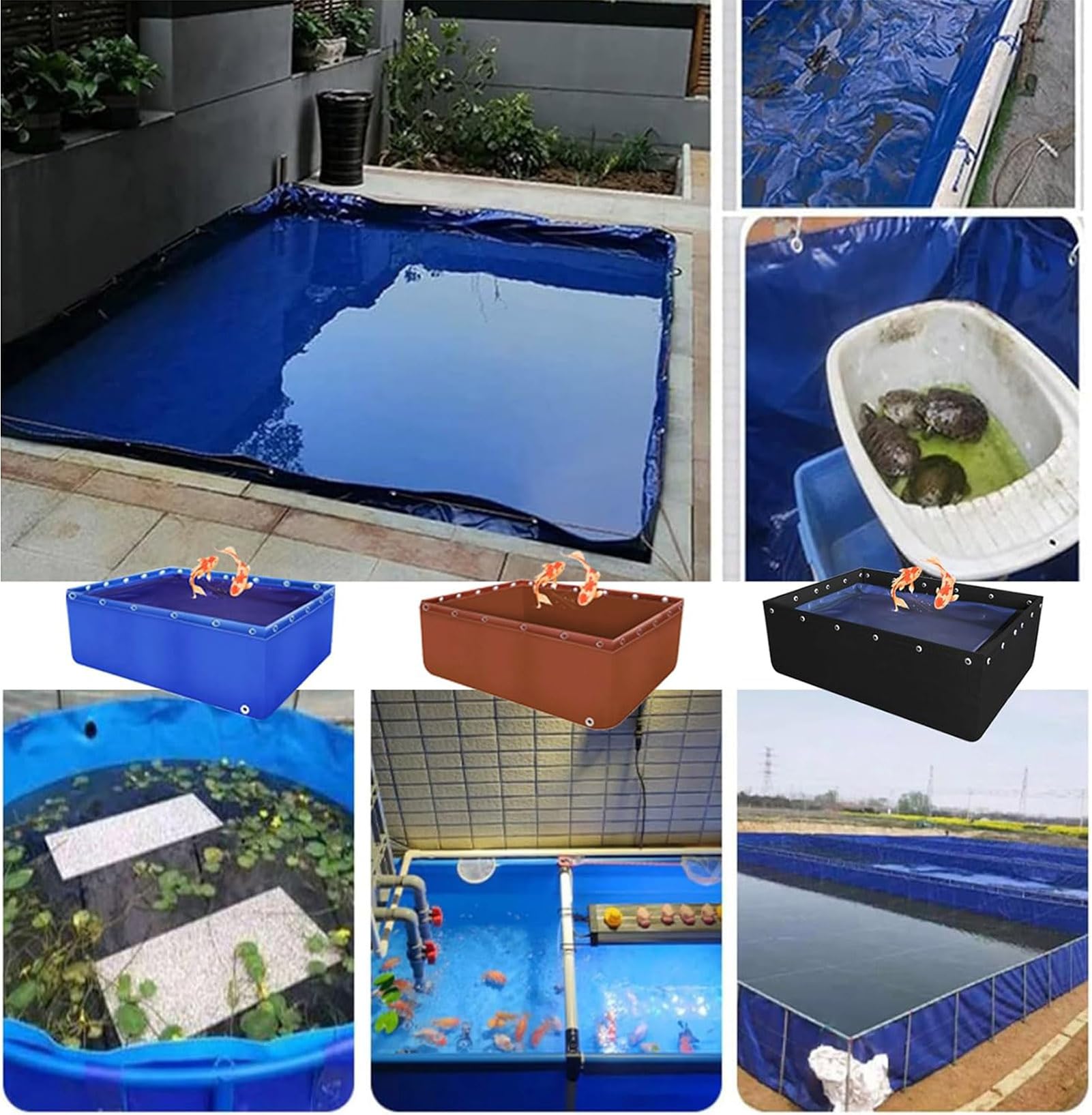 Generisch Robustes PVC-Aquarium – 0,5 mm Starkes Segeltuch-Fischbecken mit Ablassventil für Meerwasser-Kois, Schildkröten und Schwimmfische – Tragbarer Wasserspeicherteich 150 x 100 x 60 cm