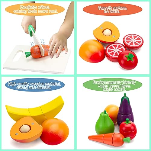 Miniatura 6 de Juegos de comida de madera para niños, cocina para cortar frutas y verduras, juguetes para niños pequeños, juguetes Montessori, regalo para niños y