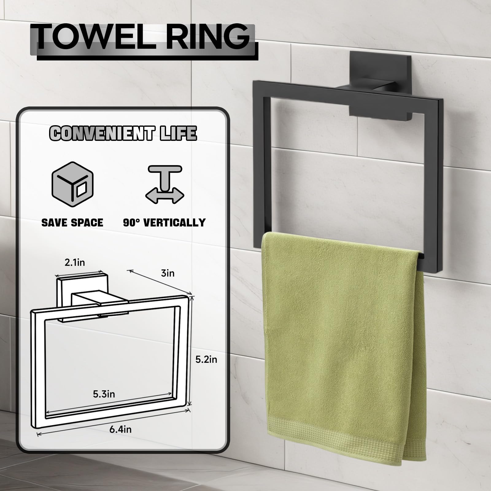 20-Piece Matte Black Bathroom Hardware Accessories Set Including 23.6 Inch Bath Towel Bar, Towel Rings, Bath Toilet Paper Holders, Robe Towel Hooks Set for Bathroom Stainless Steel Wall Mounted