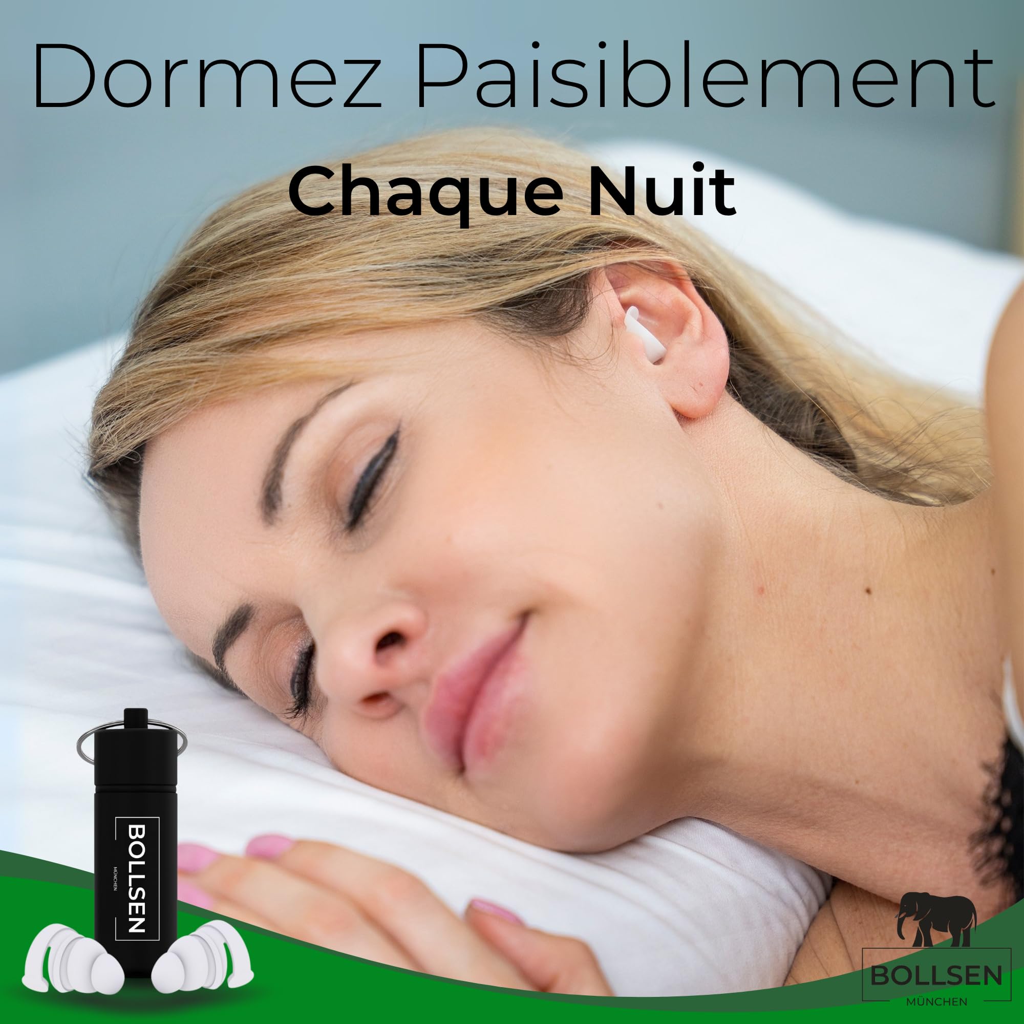 BOLLSEN Life+ Bouchons d’oreilles pour dormir – Bouchons d’oreilles en silicone anti-bruit – Réduction de bruit SNR 24 dB – Confortables jour et nuit – Durables et réutilisables jusqu’à 100 fois (3)