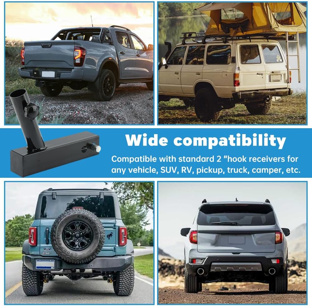 Hitch Flag Pole Holder, Truck Flag Pole Mount for Standard 2 inch Hitch Receiver, Metal Heavy Duty Trailer Flag Holder Universal for Jeep, Truck, SUV, RV, Pickup, Camper - Image 8