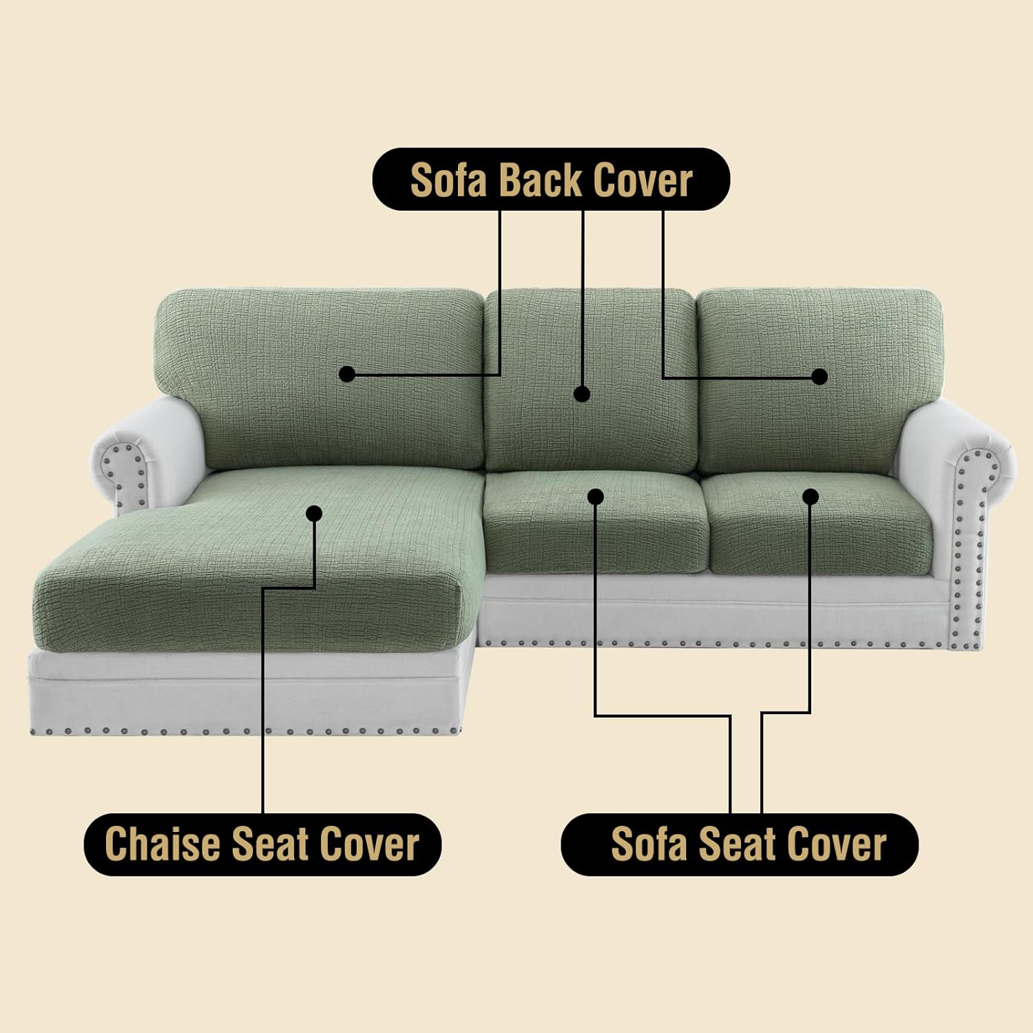 H.VERSAILTEX Super Stretch Individual Jacquard Couch Cushion Covers Furniture Protector Spandex Anti-Slip Soft Thickened Slipcovers Easy Install, (1 PC, Large Back Couch Cover, Sea Grass)