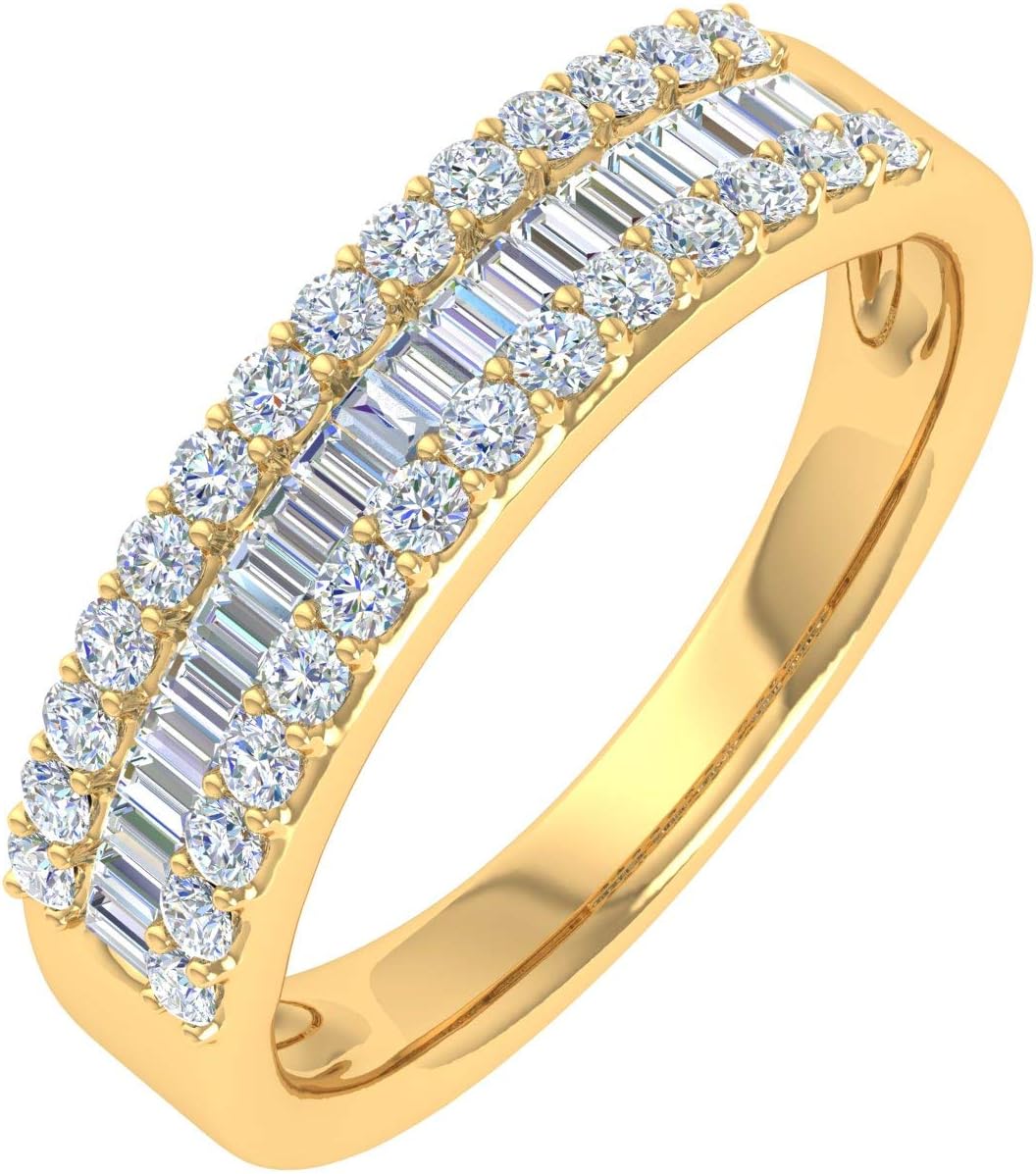 1/2 Carat Baguette and Round Shape Diamond Wedding Band Ring in 10K Gold