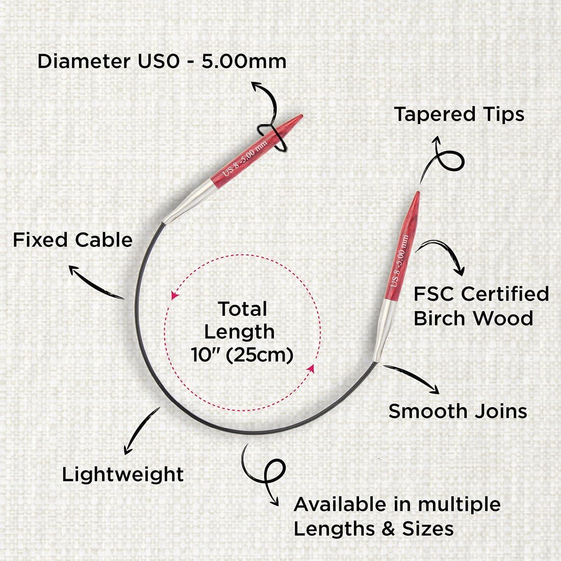 KnitPro Dreamz Fixed Circular Needles 10" (25cm) | US Size 8 (5mm)