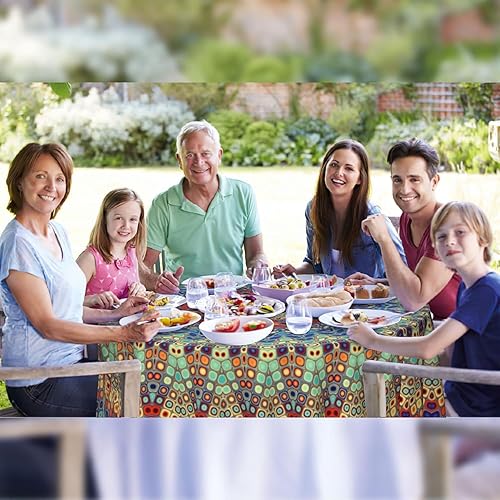 Miniatura 273 de Mantel redondo bohemio de 60 pulgadas, mantel circular bohemio, resistente a las manchas, repelente al agua y sin arrugas, coloridos manteles Mantel