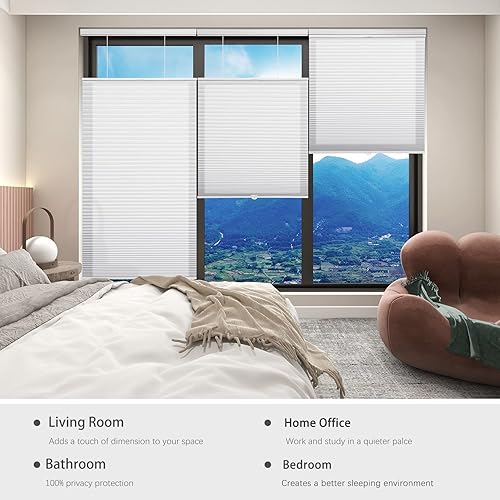 Miniatura 130 de Changshade Persianas celulares opacas de arriba hacia arriba, sin cordones, para ventana de interior, aislamiento térmico, persianas de panal