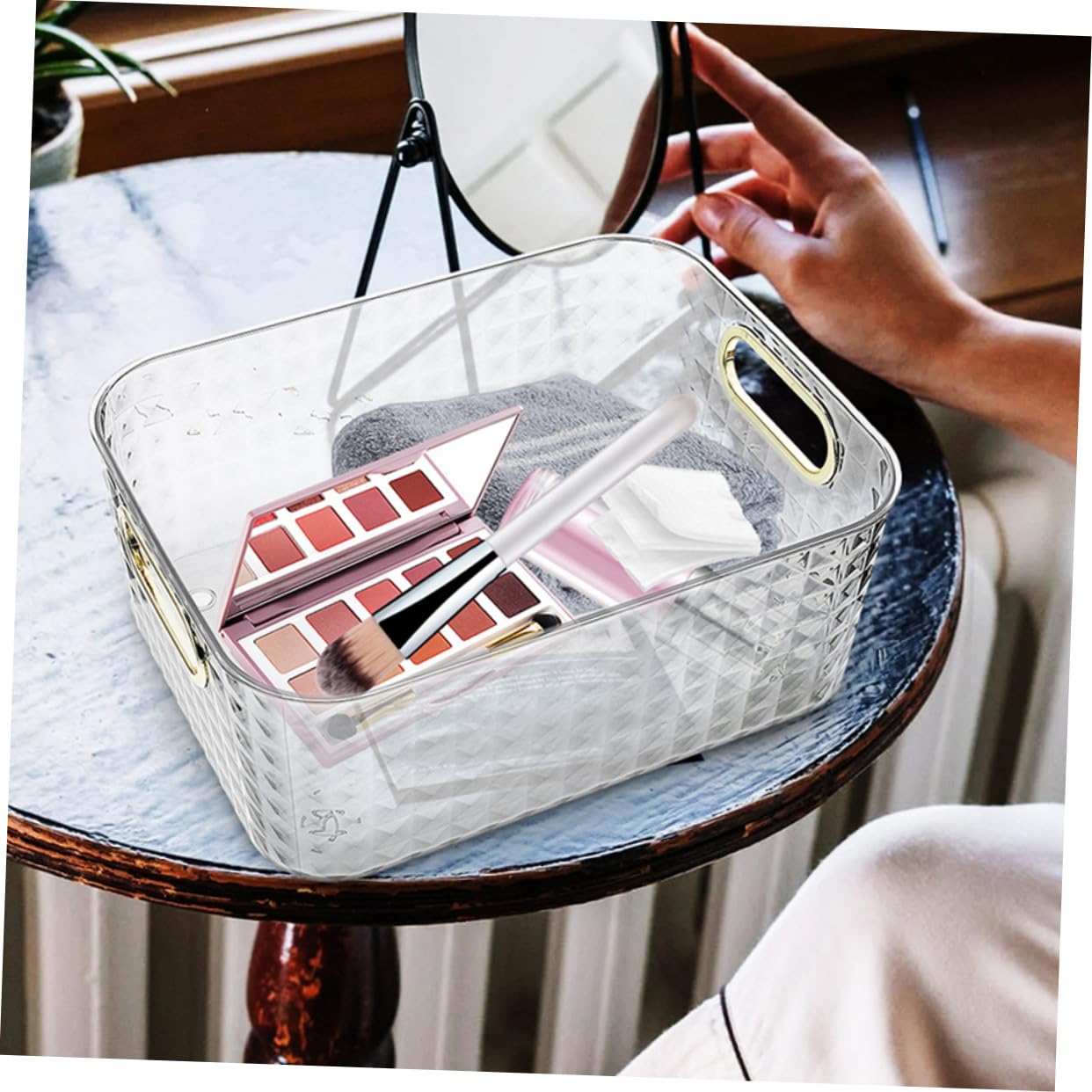 2 Organizadores de Tocador de Plástico Transparente Rectangulares | Cajas de Almacenamiento para Baño, Escritorio y Dormitorio, Uso Multipropósito para Maquillaje y Artículos Diversos, Fáciles
