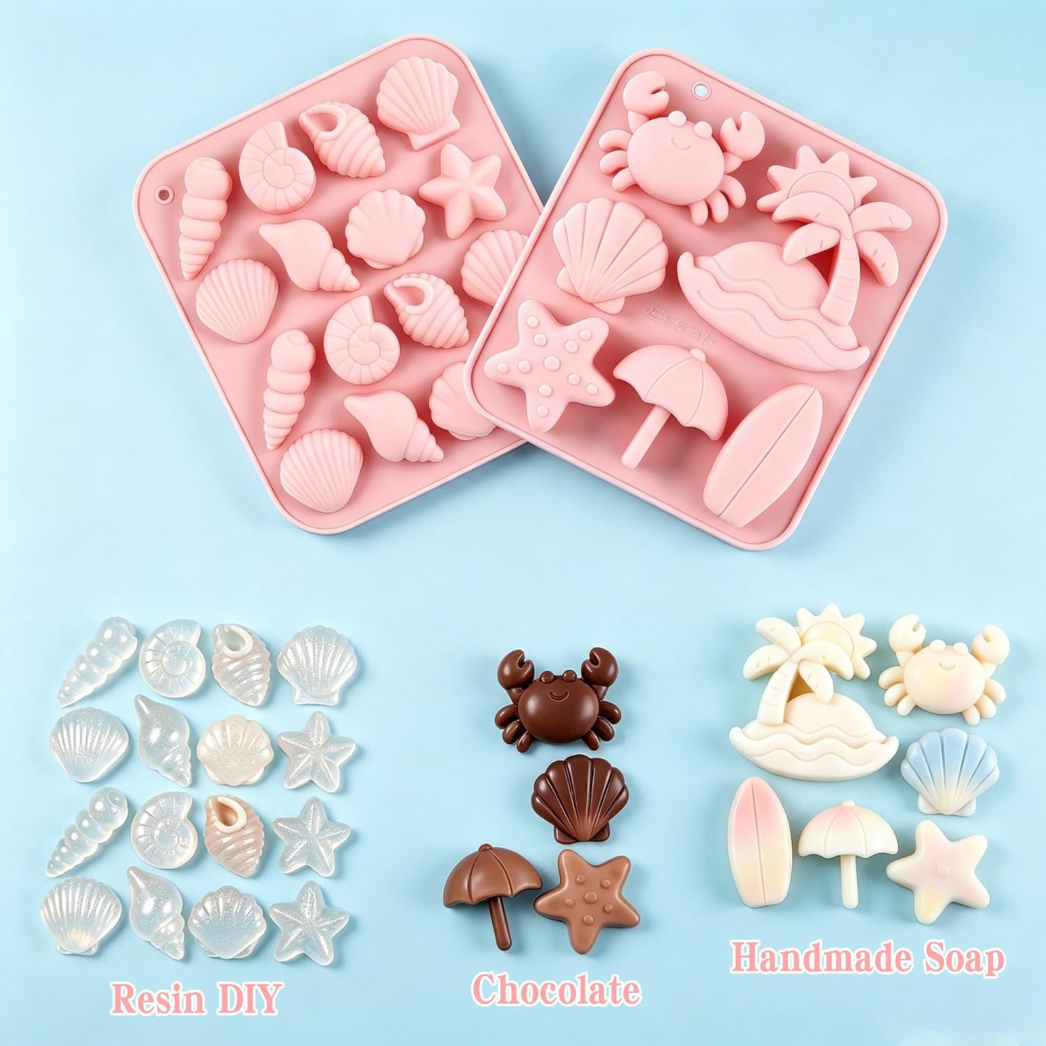 2Pcs Seashell Summer Beach Silicone Molds for Chocolate Candy