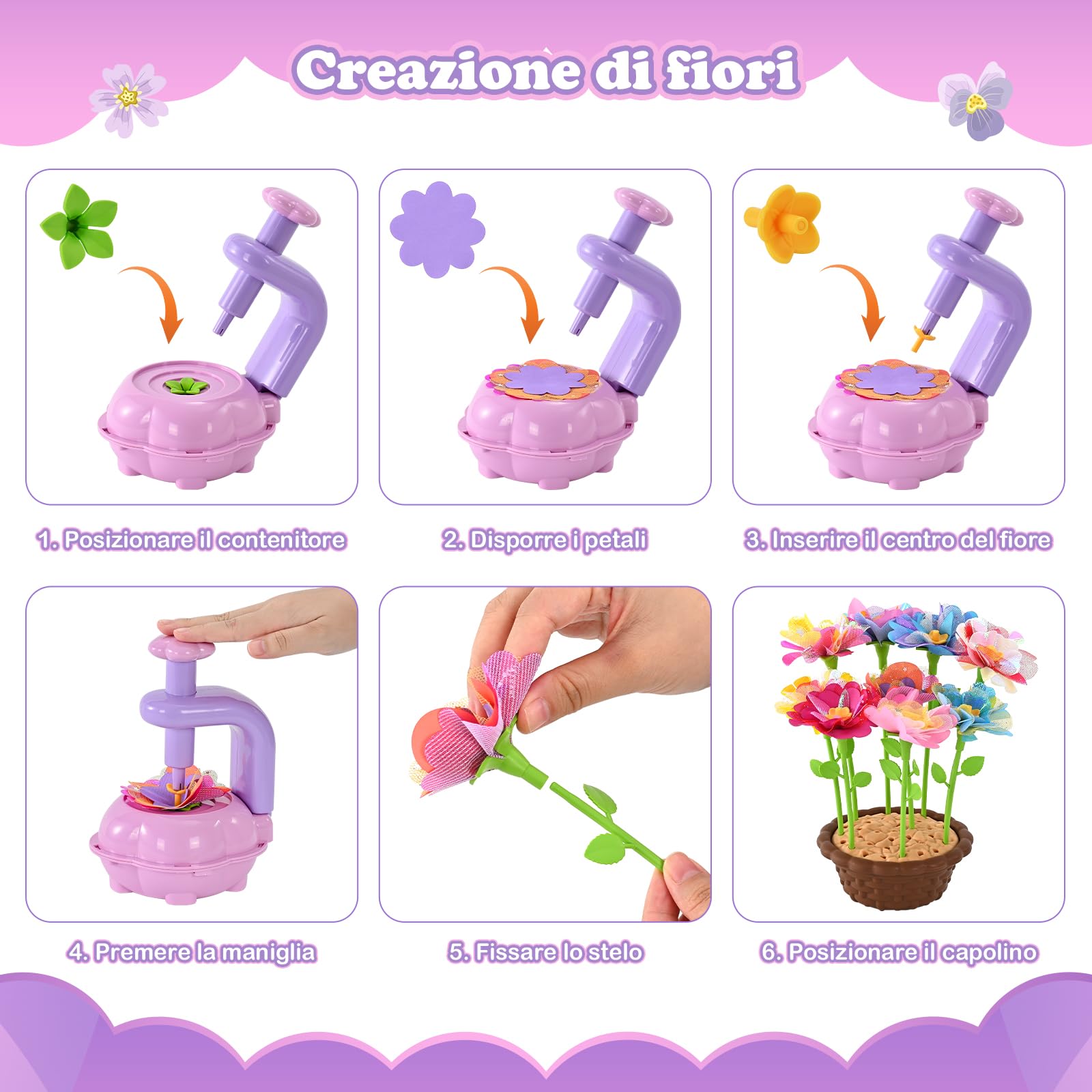 BlueSwan Regalo Giochi Bambina 4 5 6 7 8 9 10 11 12 + Anni Femmina, Pressa per Fiori, Gioco Educativ Giocattoli Sensoriali, Kit Lavoretti Creativi per Bimba, Bambine Laboratorio dei Fiori Bouquet