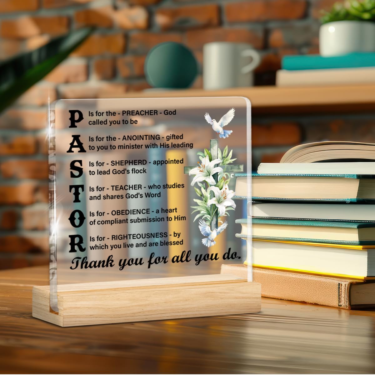 Pastor Appreciation Gifts for Men, Christian Gifts for Pastors Thank You Birthday Christmas, Religious Pastor Acrylic Plaque Sign Decor