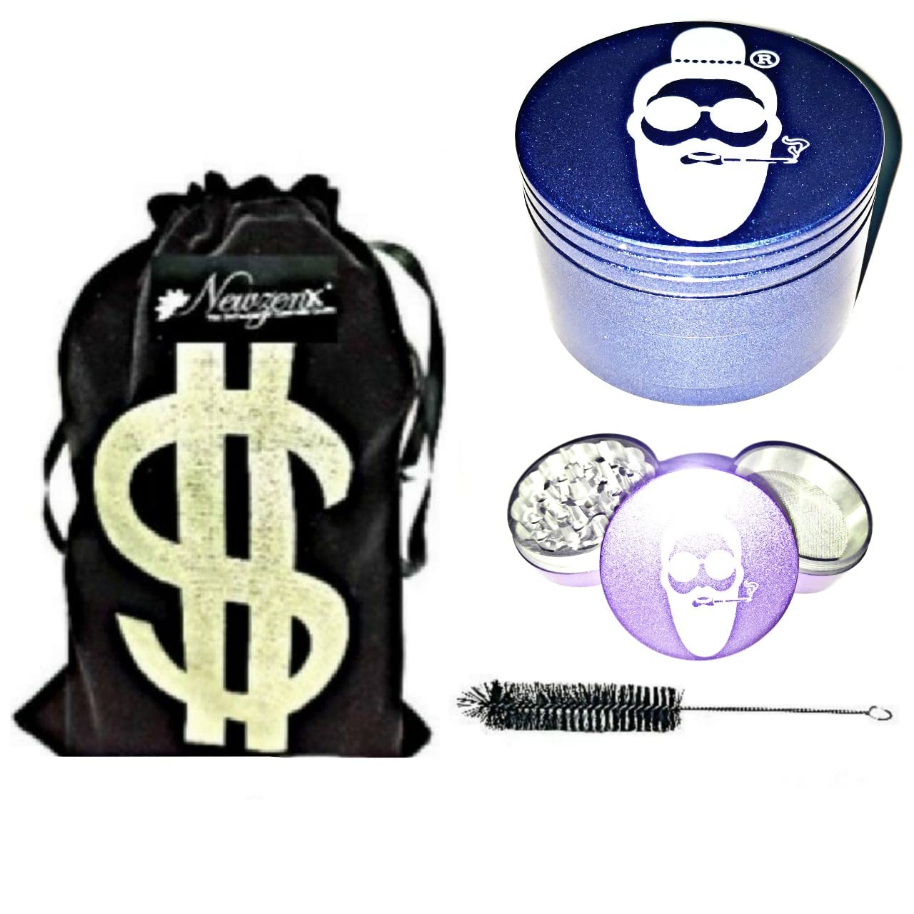Metal Herb Crusher Blue Baba Grinder (63mm/4 Part Grinder) 2.5 Inch Weed Crusher Included Velvet Pouch & Accessories